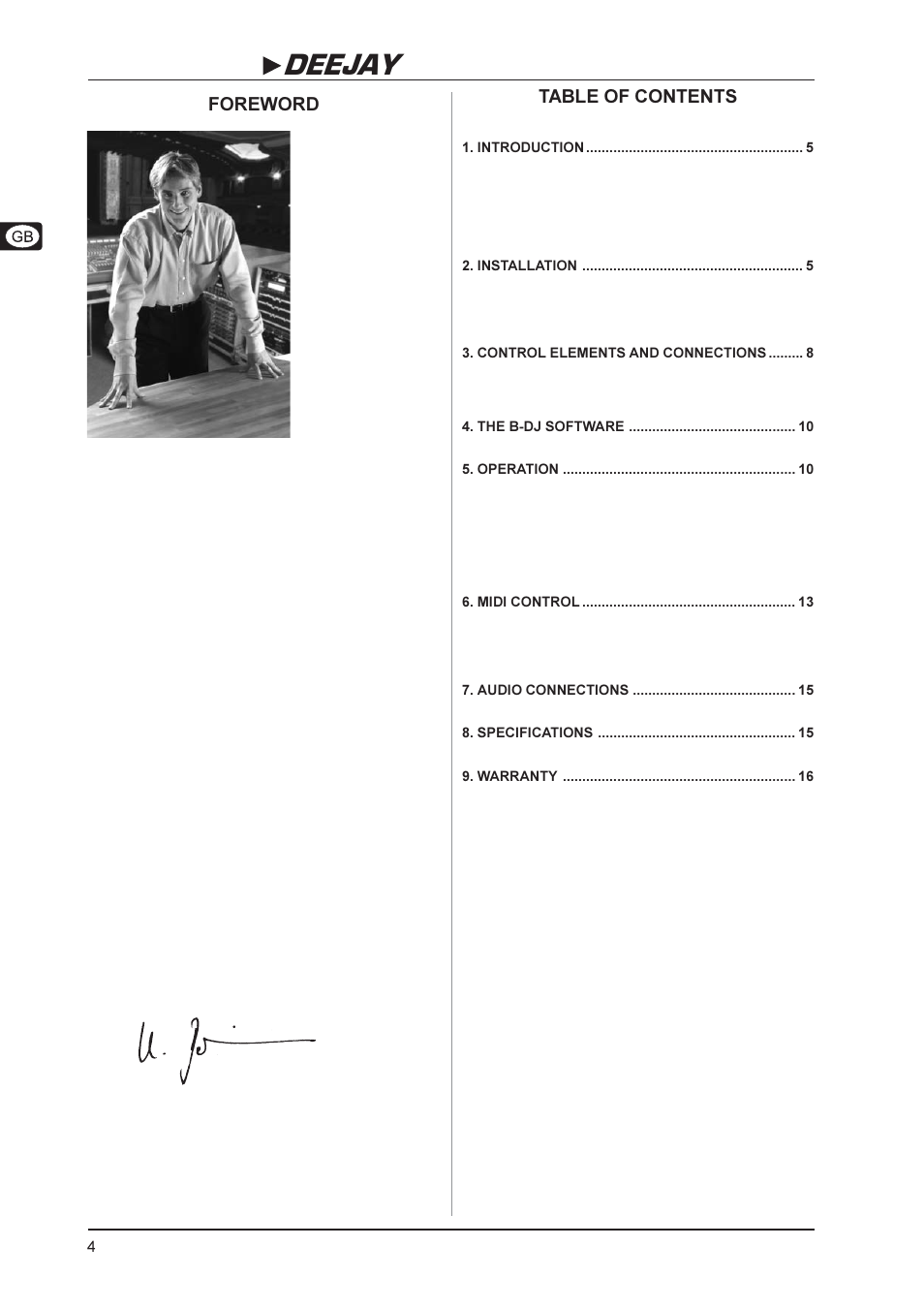 B-control deejay bcd2000, Foreword table of contents | Behringer BCD2000 User Manual | Page 4 / 16