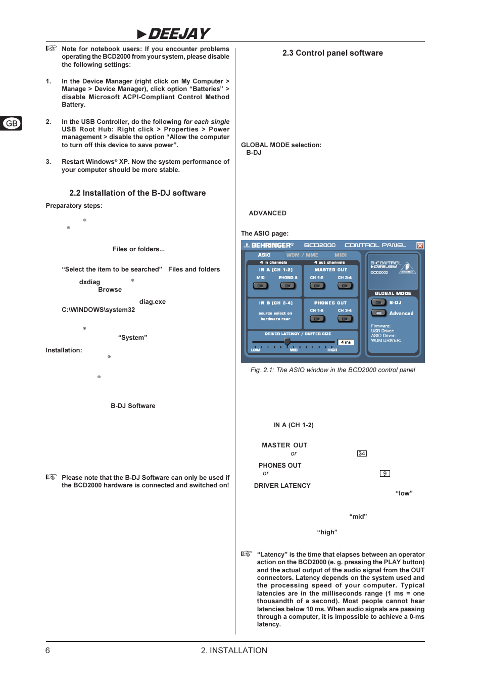 B-control deejay bcd2000, Installation, 2 installation of the b-dj software | 3 control panel software | Behringer BCD2000 User Manual | Page 6 / 16