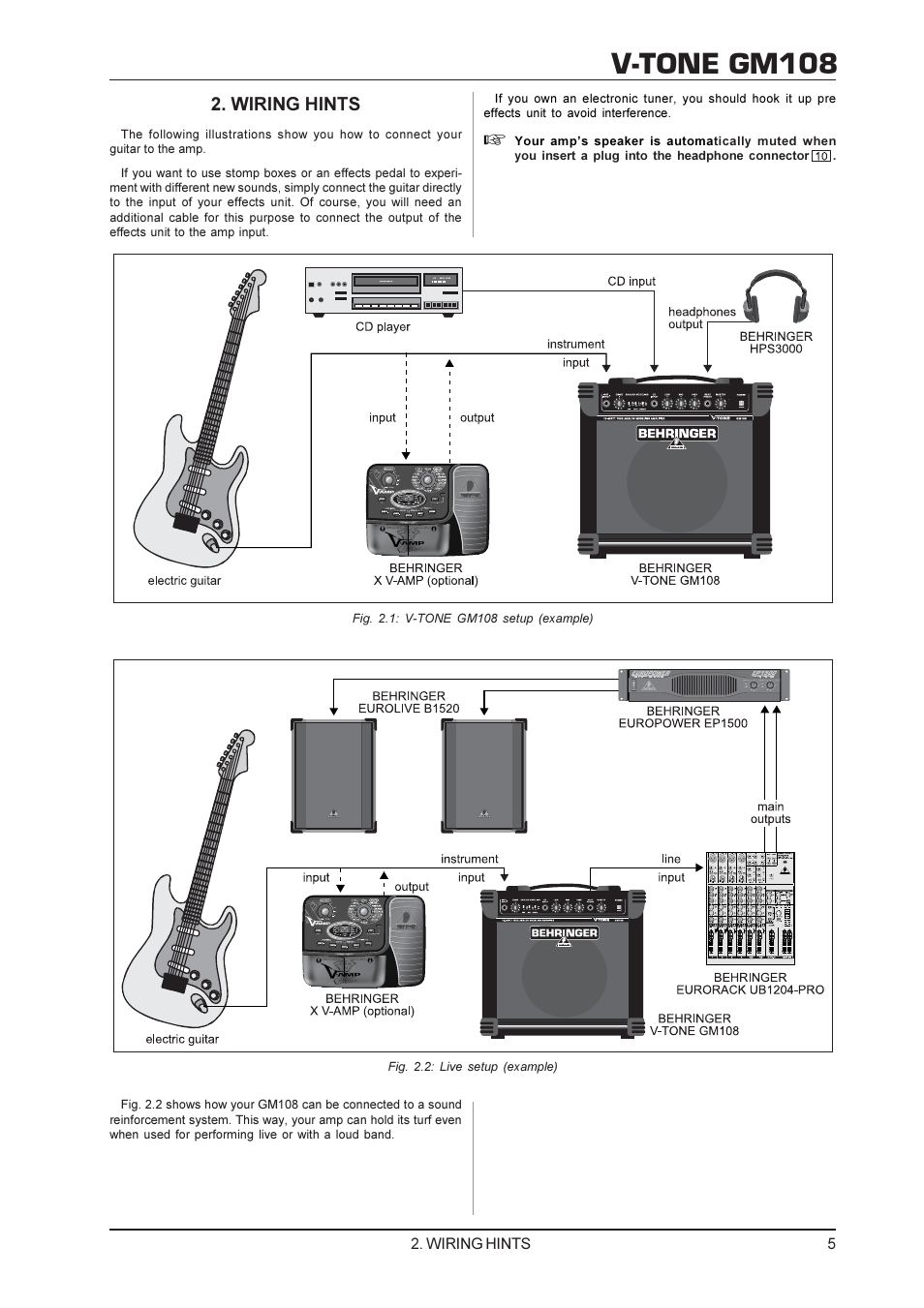 V-tone gm108, Wiring hints | Behringer gm108 User Manual | Page 5 / 10