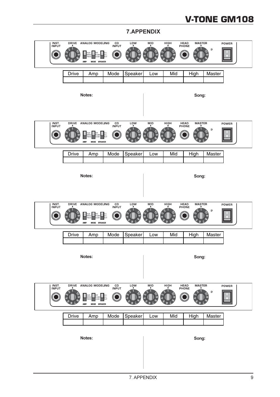 V-tone gm108, Appendix | Behringer gm108 User Manual | Page 9 / 10