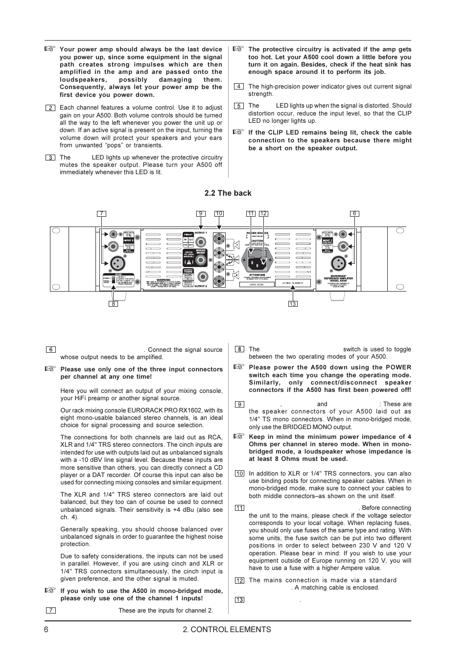 Reference amplifier a500 | Behringer A500 User Manual | Page 6 / 10