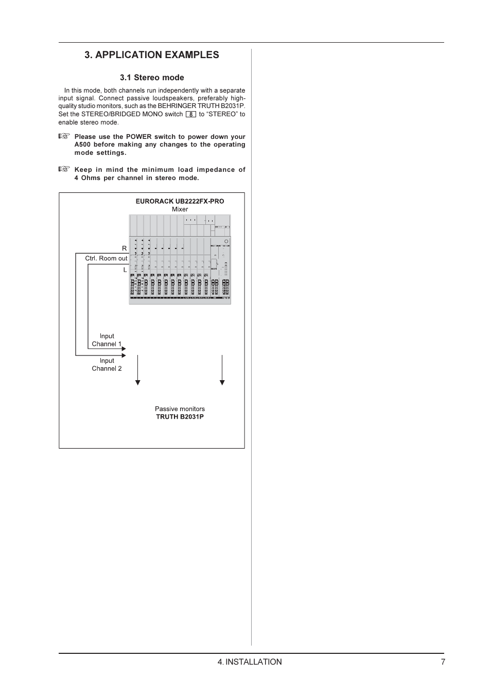 Reference amplifier a500, Application examples | Behringer A500 User Manual | Page 7 / 10