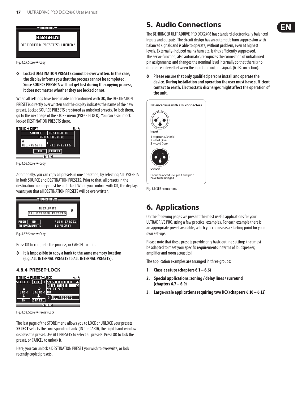 Audio connections, Applications | Behringer UltraDrive Pro DCX2496 User Manual | Page 17 / 35