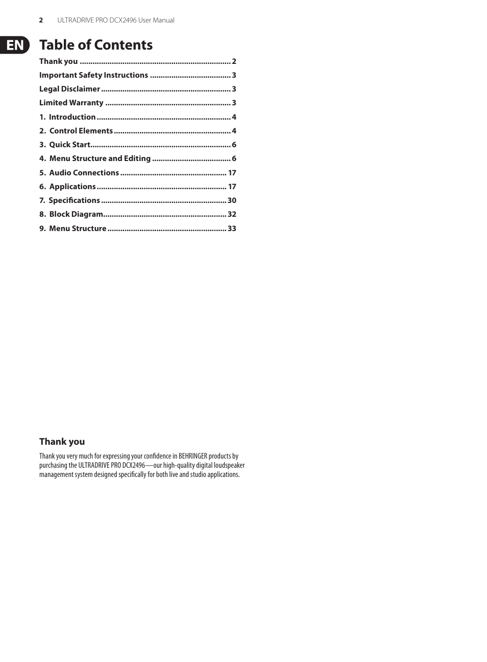 Behringer UltraDrive Pro DCX2496 User Manual | Page 2 / 35