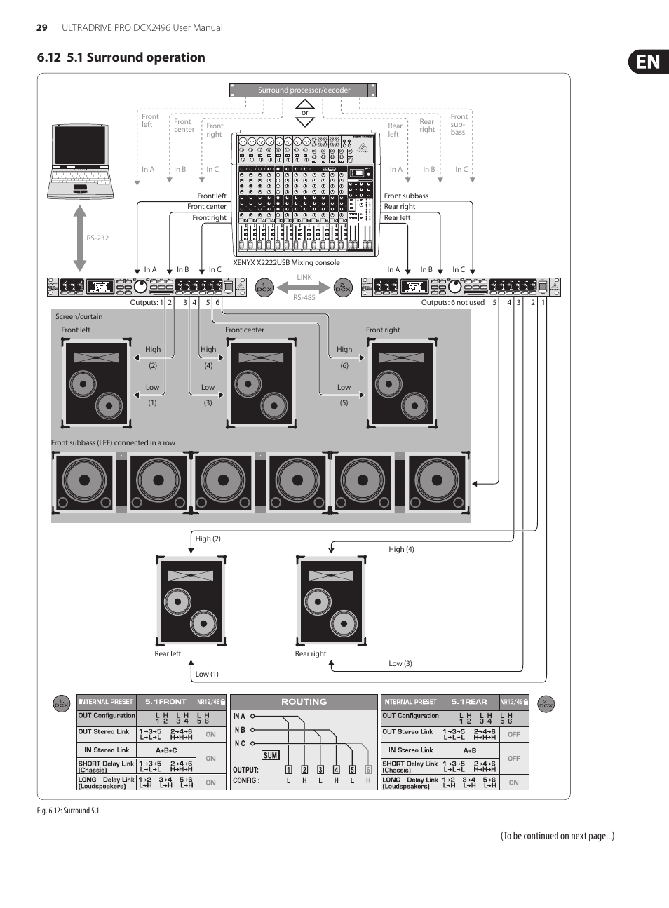 12 5.1 surround operation | Behringer UltraDrive Pro DCX2496 User Manual | Page 29 / 35