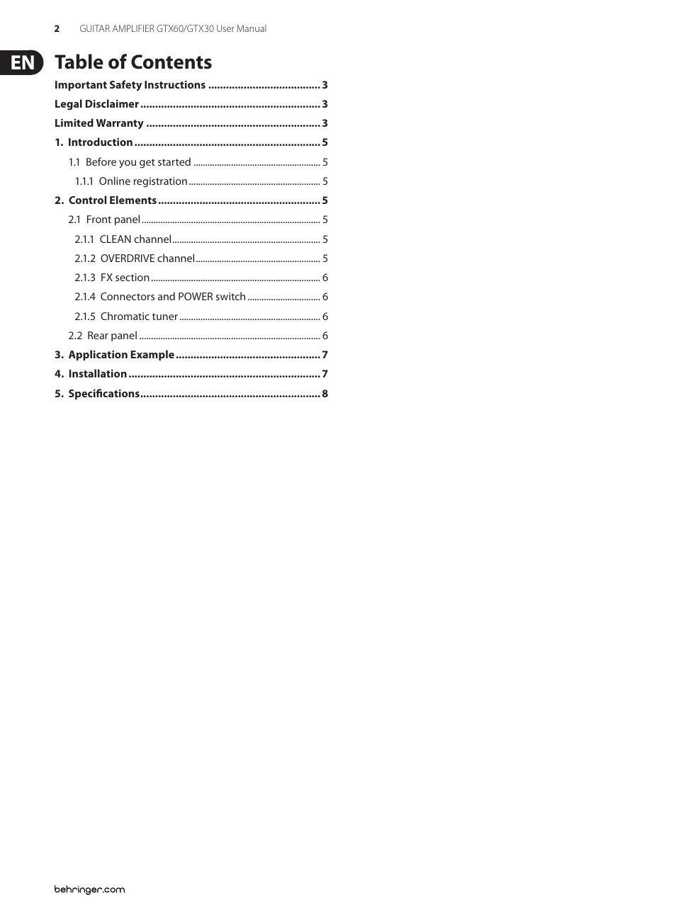 Behringer GUITAR AMPLIFIER GTX60 User Manual | Page 2 / 10