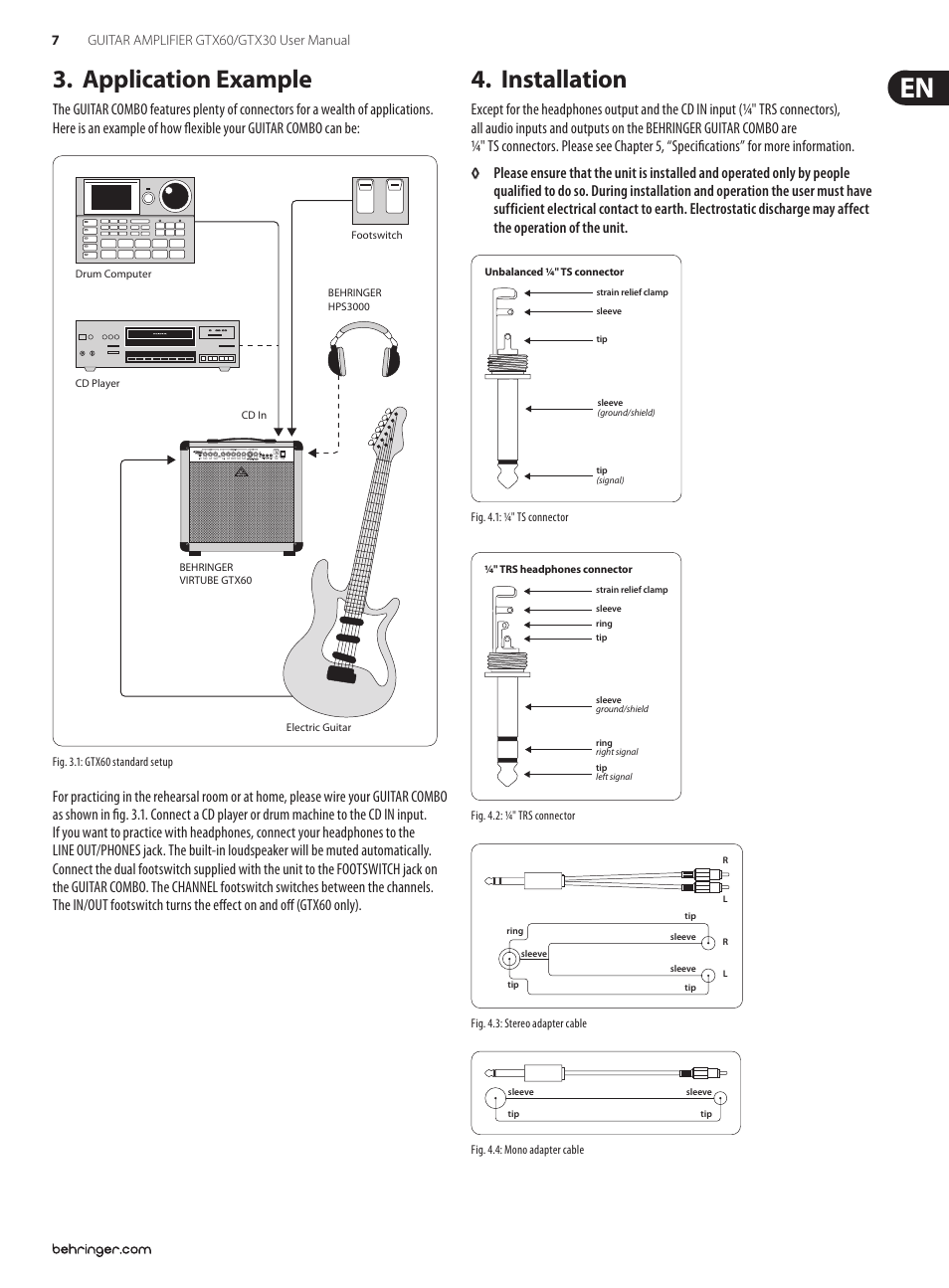 Application example, Installation, Application example 4. installation | Behringer GUITAR AMPLIFIER GTX60 User Manual | Page 7 / 10