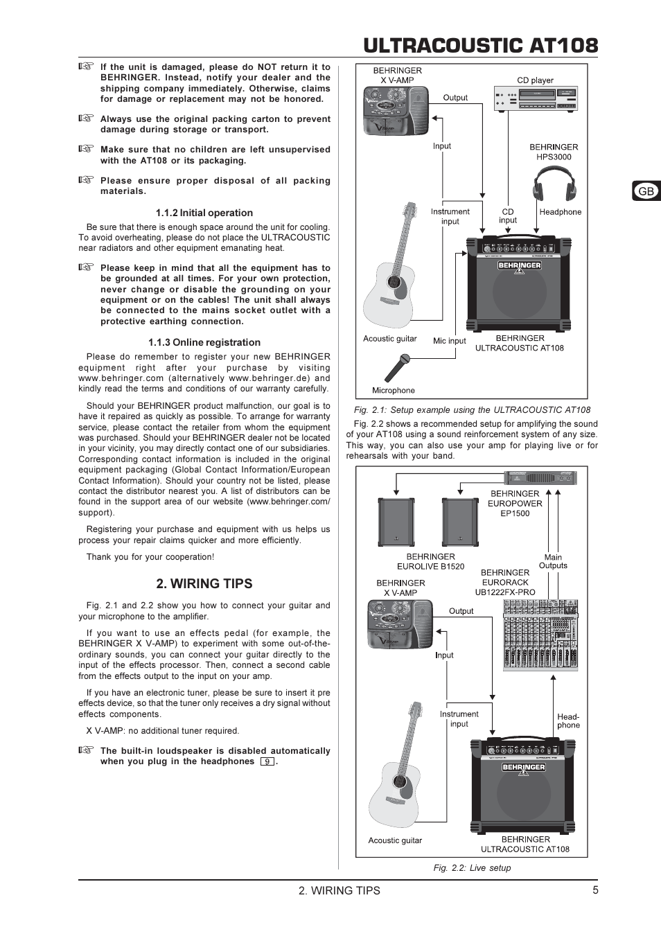 Ultracoustic at108, Wiring tips | Behringer AT108 User Manual | Page 5 / 8