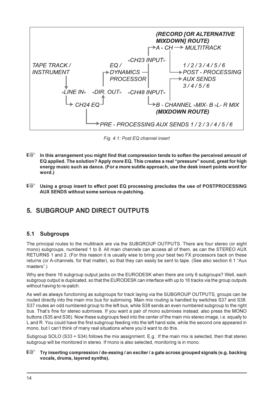 Subgroup and direct outputs | Behringer MX9000 User Manual | Page 14 / 57