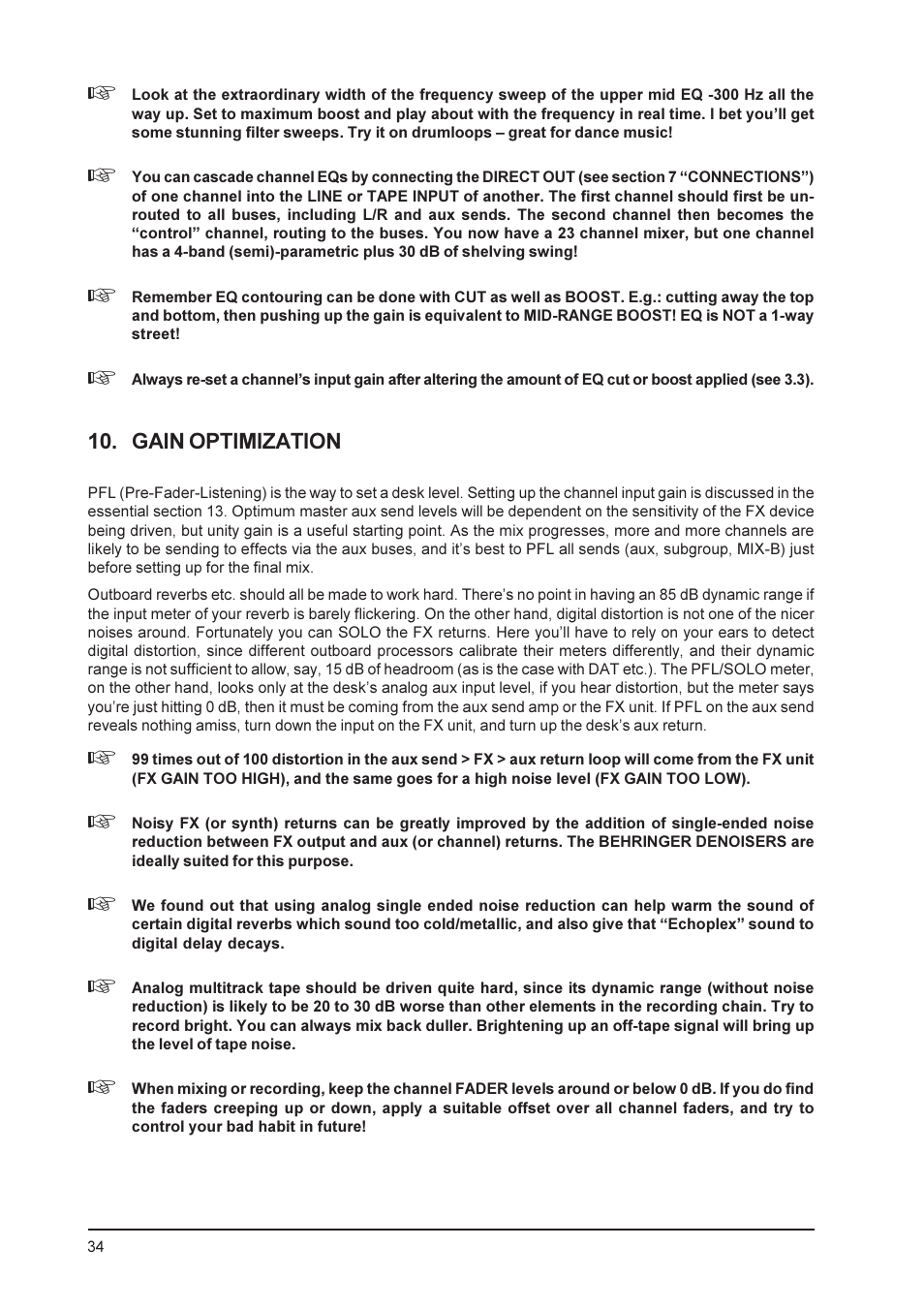 Gain optimization | Behringer MX9000 User Manual | Page 34 / 57