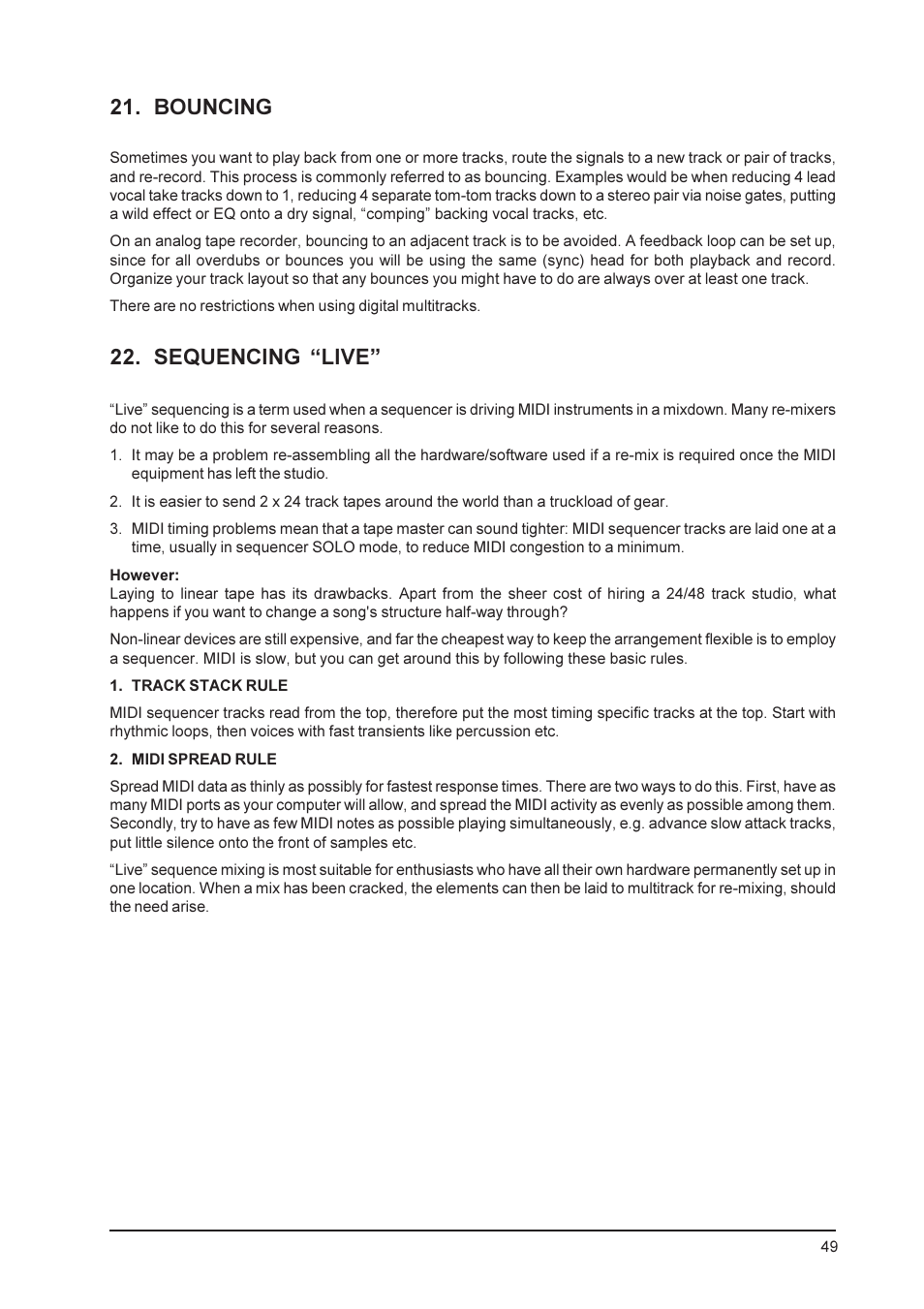 Bouncing, Sequencing live | Behringer MX9000 User Manual | Page 49 / 57