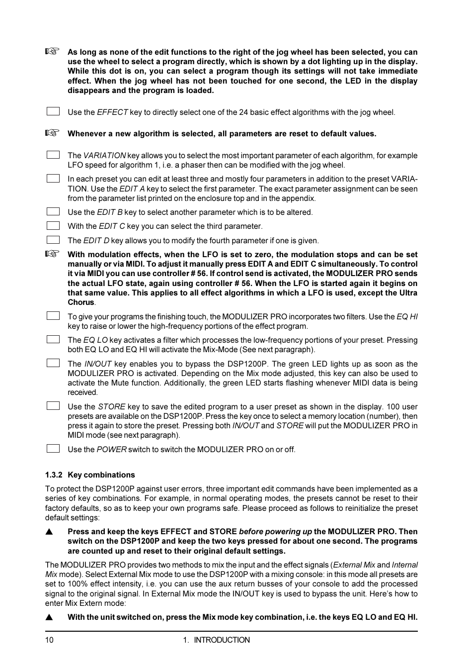 2 key combinations | Behringer DSP1200P User Manual | Page 10 / 42