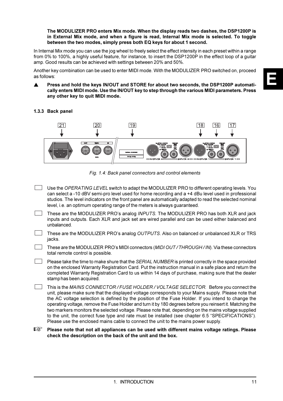 3 back panel, 4 the effect algorithms | Behringer DSP1200P User Manual | Page 11 / 42