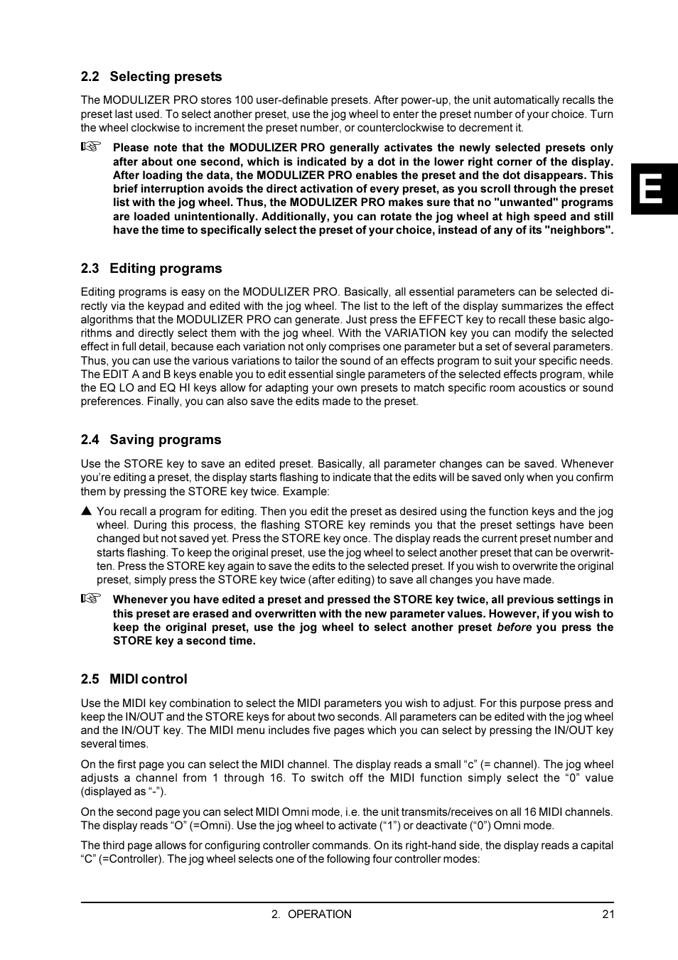 2 selecting presets, 3 editing programs, 4 saving programs | 5 midi control | Behringer DSP1200P User Manual | Page 21 / 42