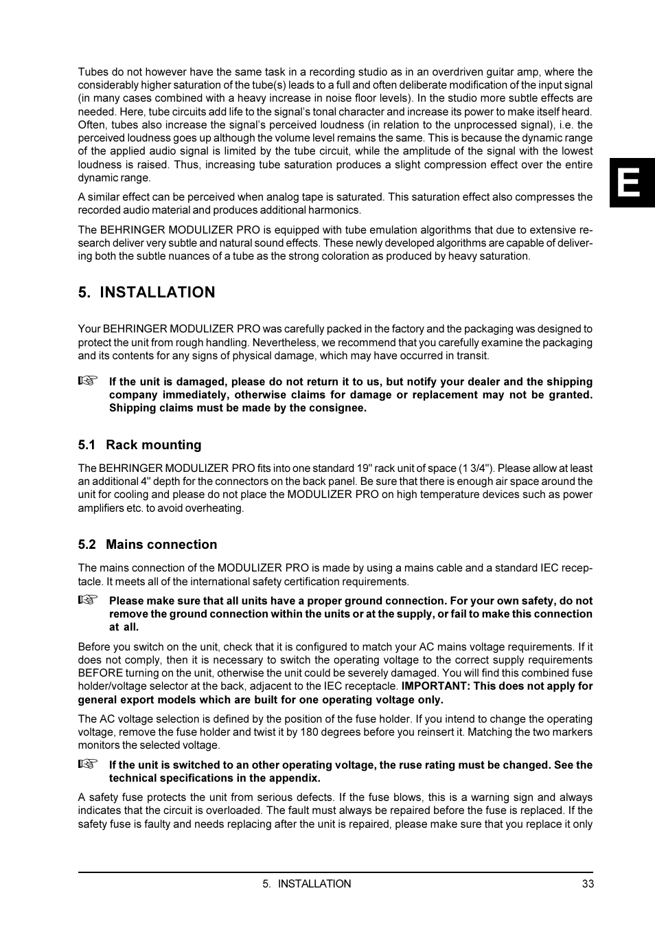 Installation, 1 rack mounting, 2 mains connection | Behringer DSP1200P User Manual | Page 33 / 42