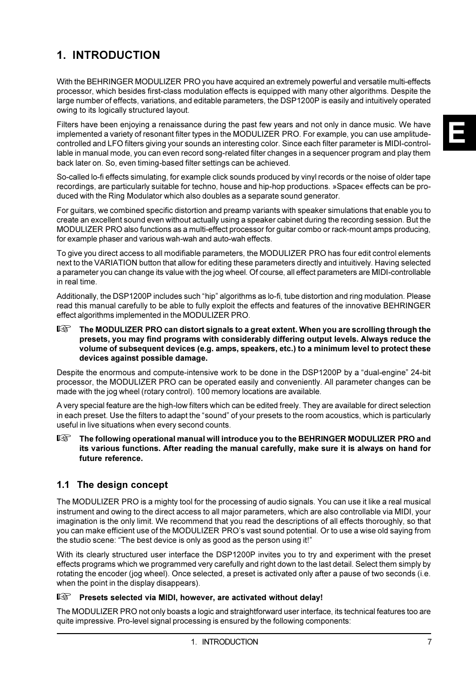 Introduction, 1 the design concept | Behringer DSP1200P User Manual | Page 7 / 42