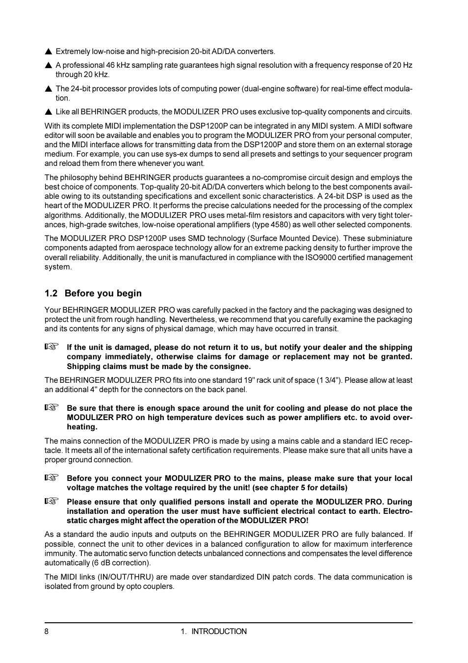 2 before you begin, 3 control elements | Behringer DSP1200P User Manual | Page 8 / 42