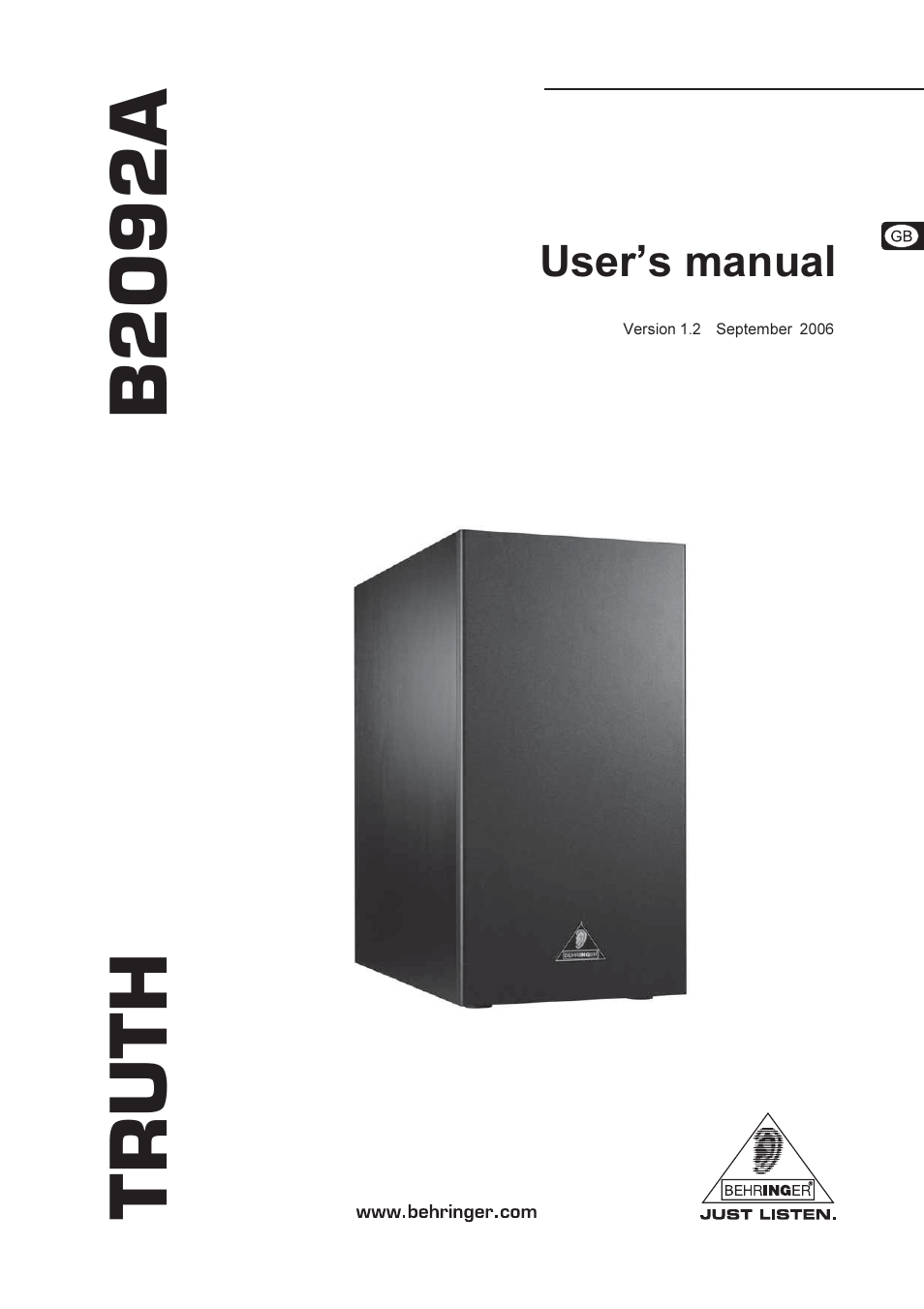 Behringer TRUTH B2092A User Manual | 10 pages
