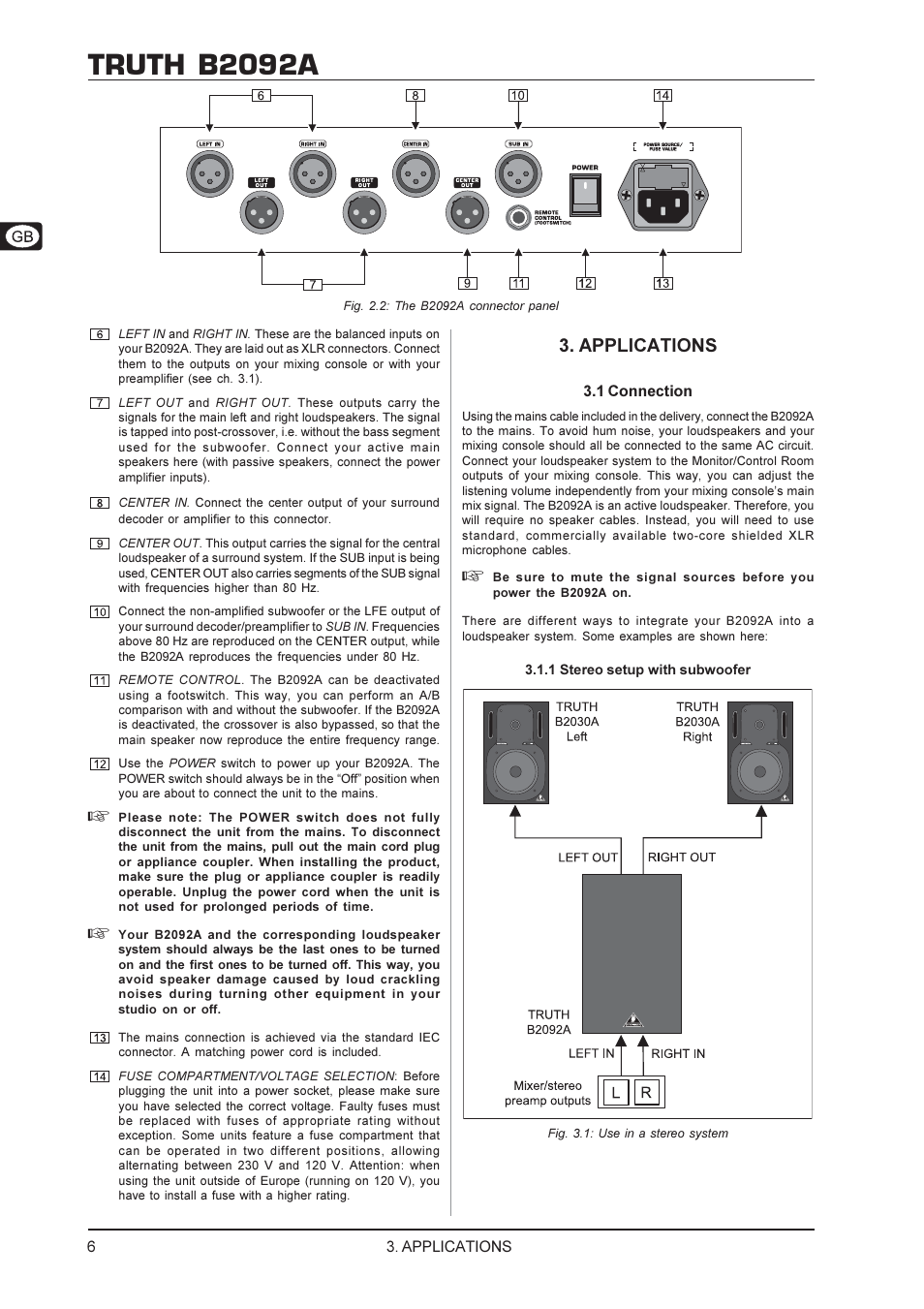 Truth b2092a, Applications | Behringer TRUTH B2092A User Manual | Page 6 / 10