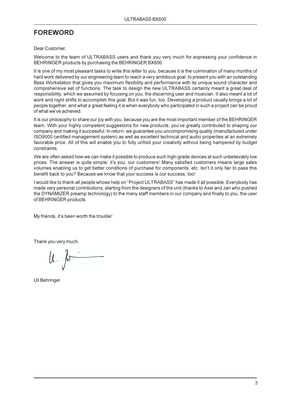 Foreword | Behringer BX600 User Manual | Page 3 / 12