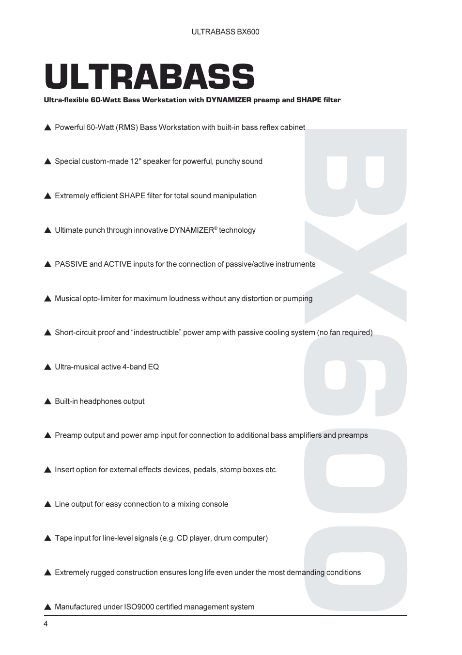 Bx600, Ultrabass | Behringer BX600 User Manual | Page 4 / 12