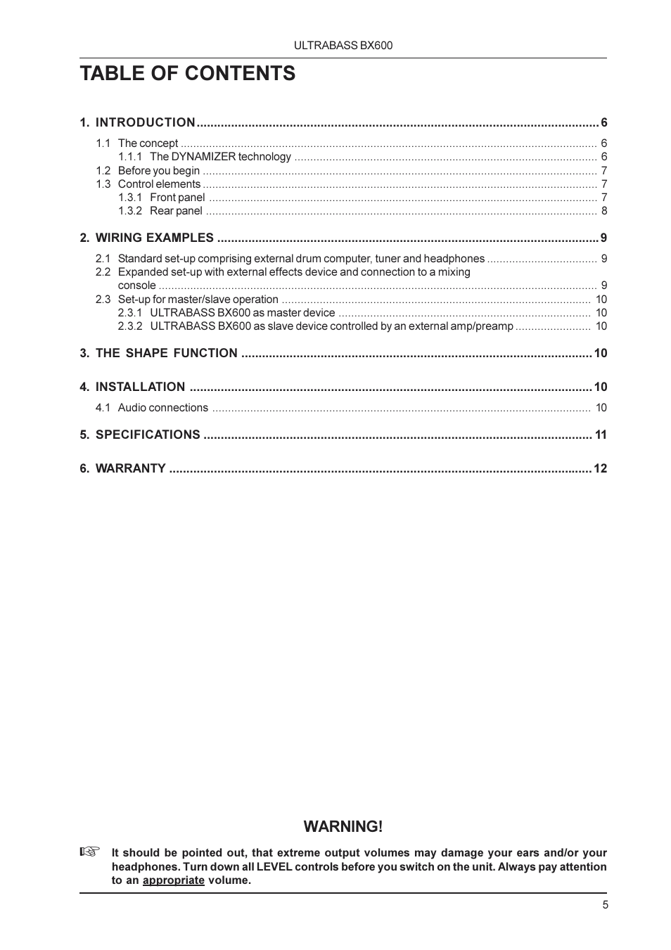 Behringer BX600 User Manual | Page 5 / 12