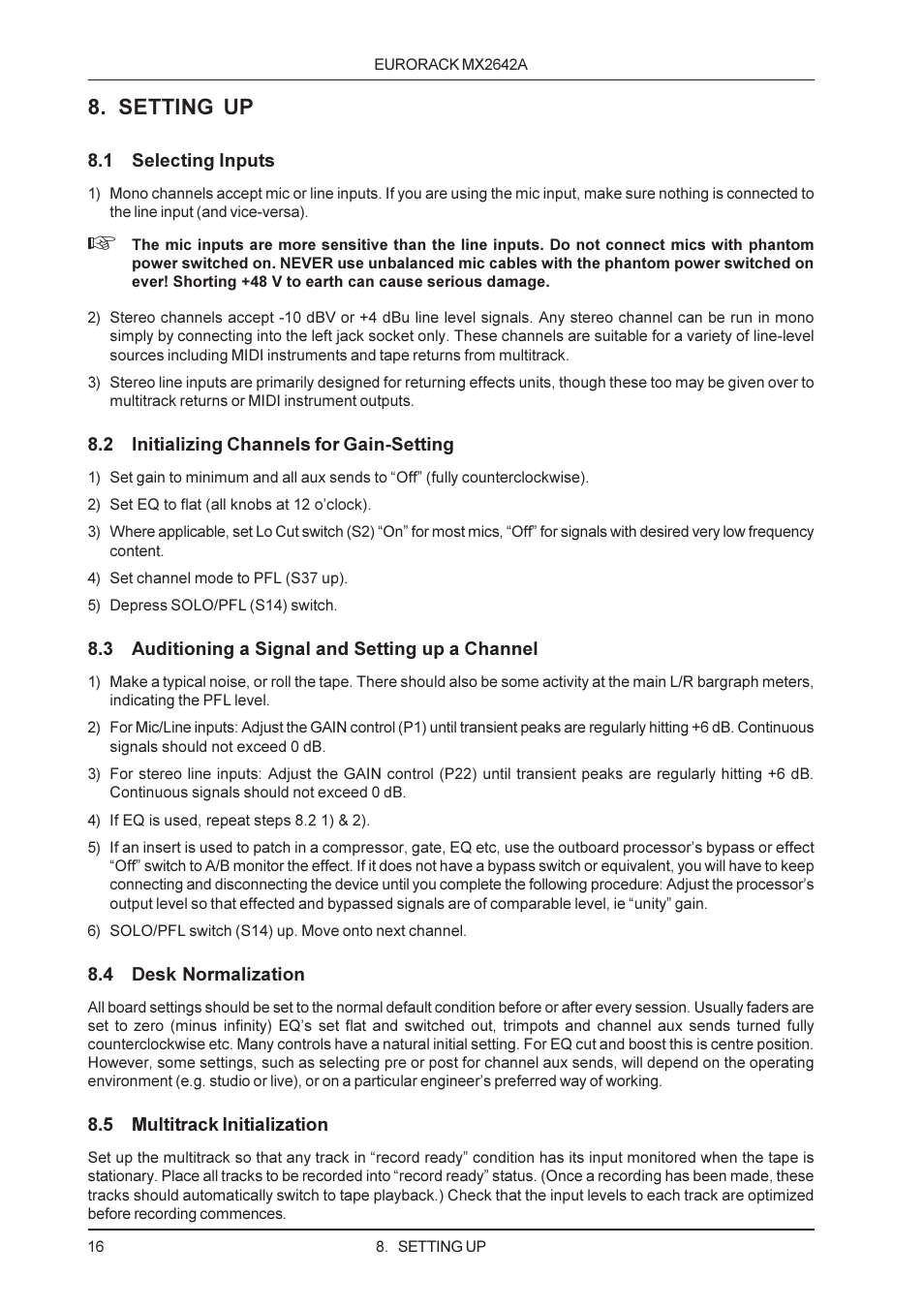 Setting up | Behringer MX2642A User Manual | Page 16 / 22
