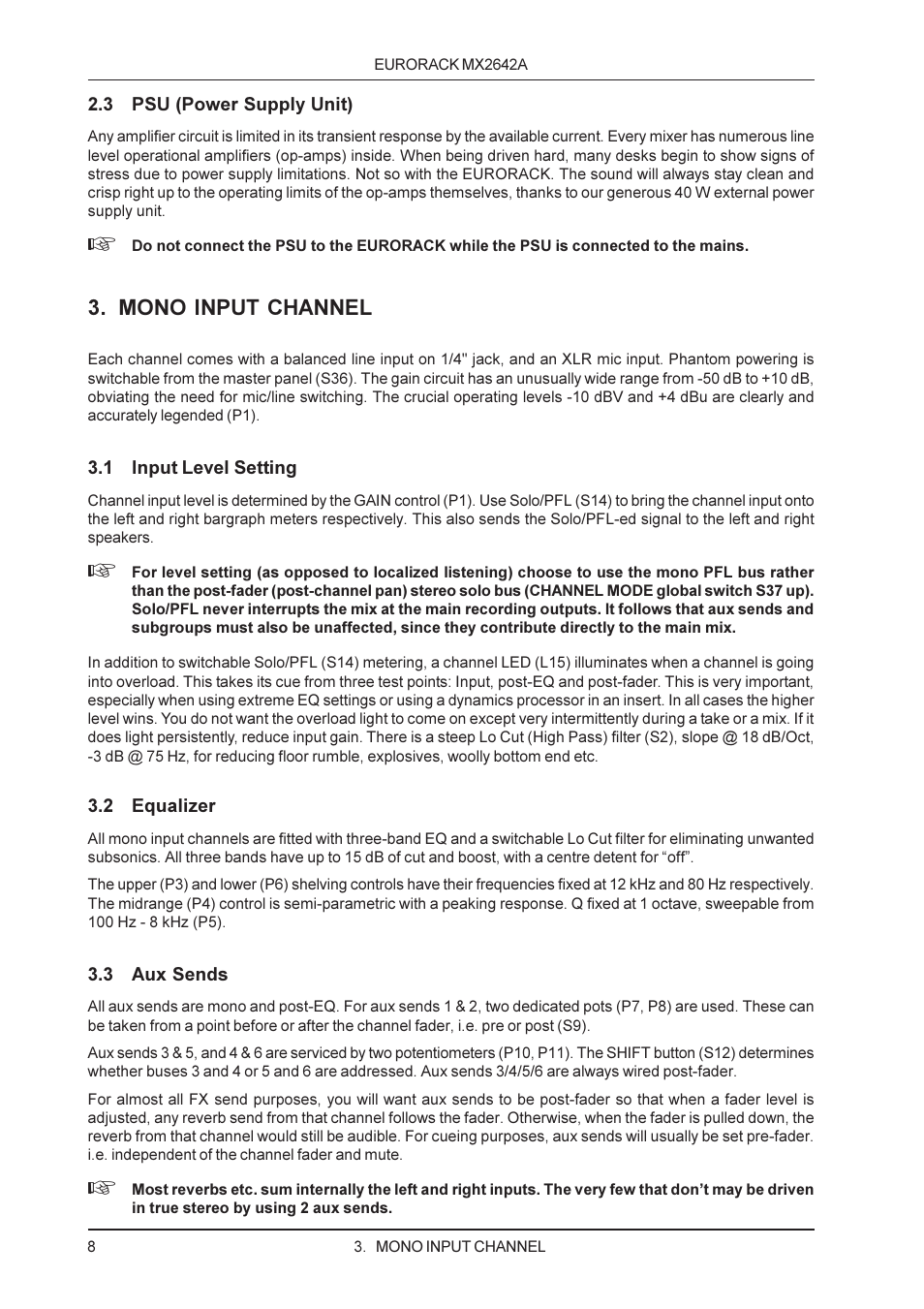 Mono input channel | Behringer MX2642A User Manual | Page 8 / 22