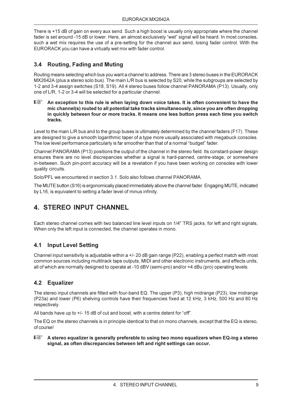 Stereo input channel | Behringer MX2642A User Manual | Page 9 / 22