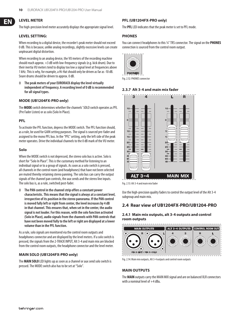 4 rear view of ub1204fx-pro/ub1204-pro | Behringer Ultra-Low Noise Design 12-Input 2/2-Bus Mixer with Premium Mic Preamplifiers UB1204-PRO User Manual | Page 10 / 16