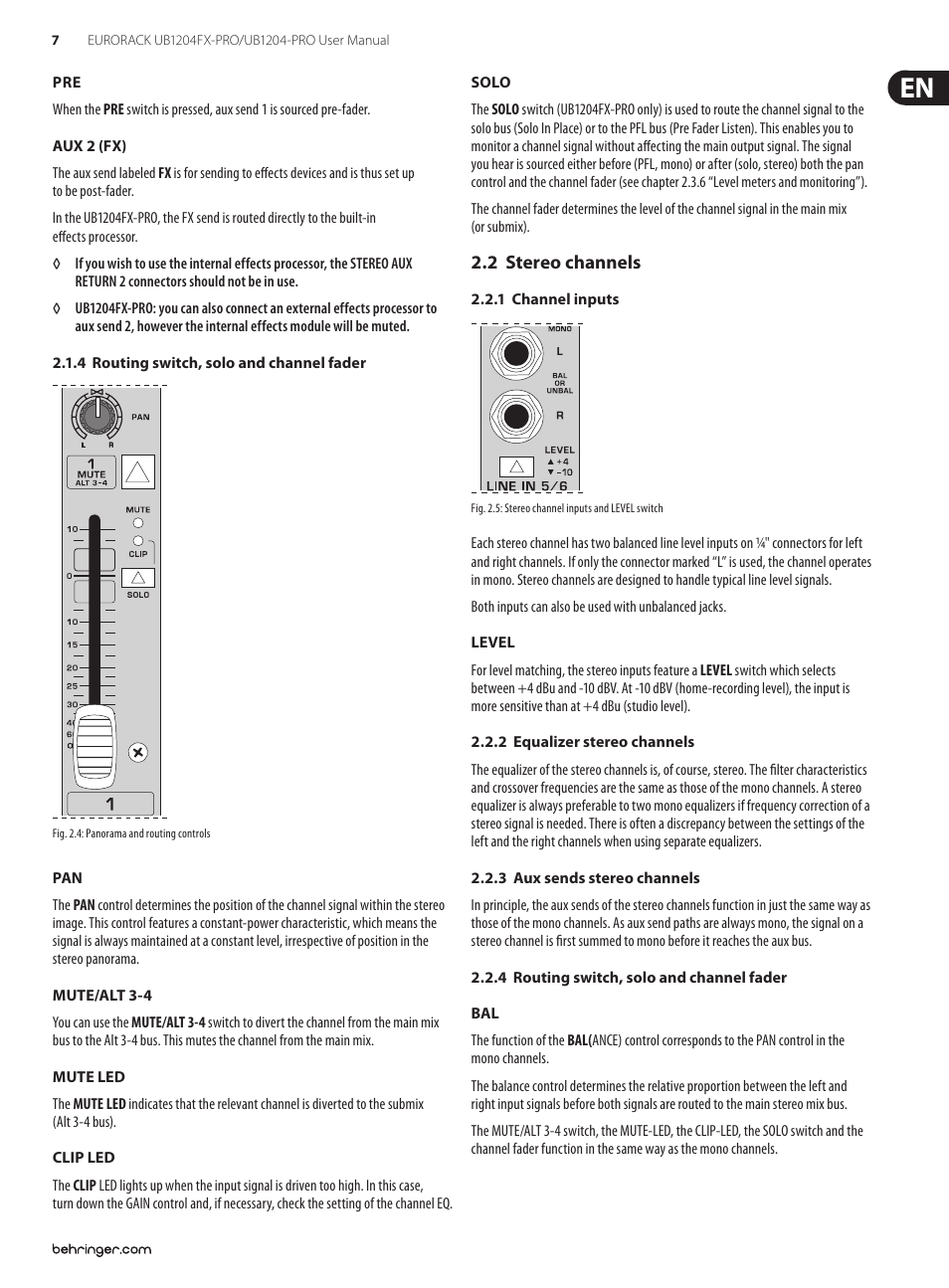 2 stereo channels | Behringer Ultra-Low Noise Design 12-Input 2/2-Bus Mixer with Premium Mic Preamplifiers UB1204-PRO User Manual | Page 7 / 16