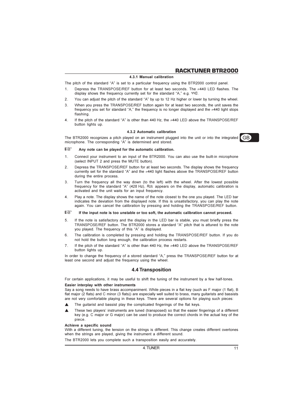 Racktuner btr2000, Deutsch, 4 transposition | Behringer Racktuner BTR2000 User Manual | Page 11 / 19