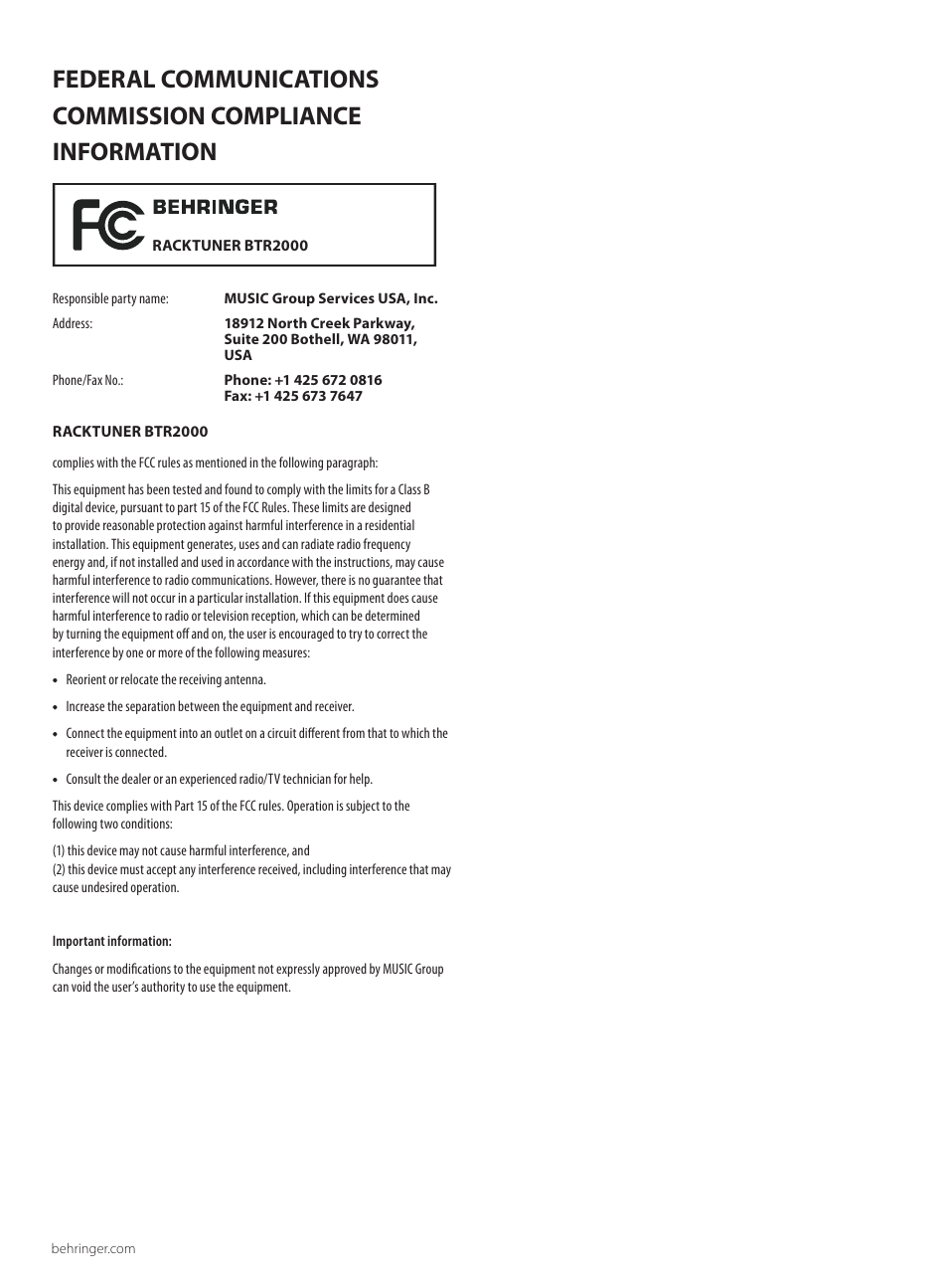 Behringer Racktuner BTR2000 User Manual | Page 19 / 19