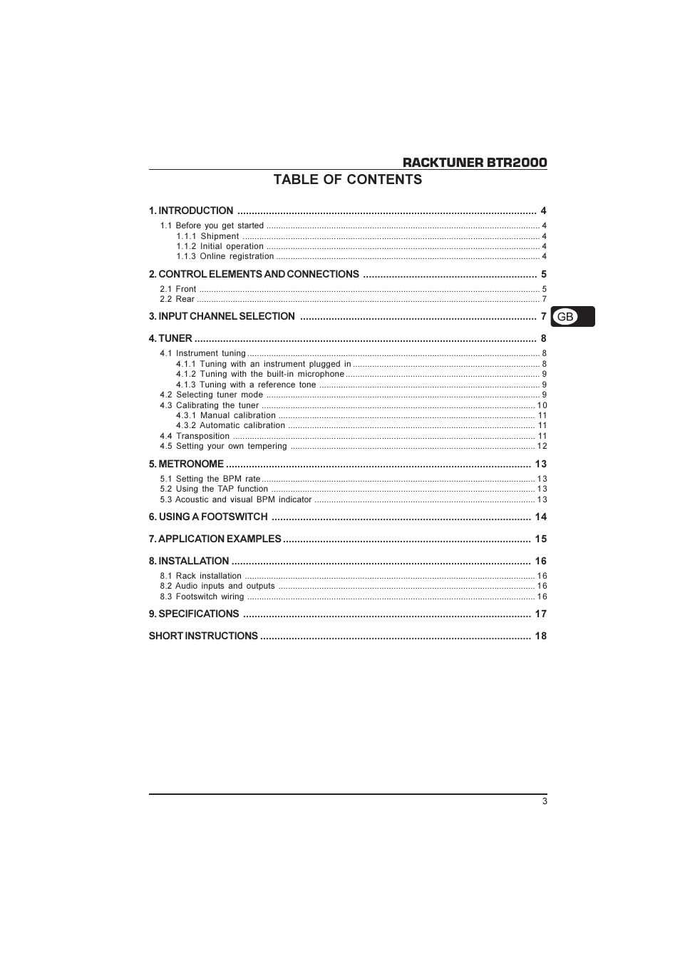 Behringer Racktuner BTR2000 User Manual | Page 3 / 19