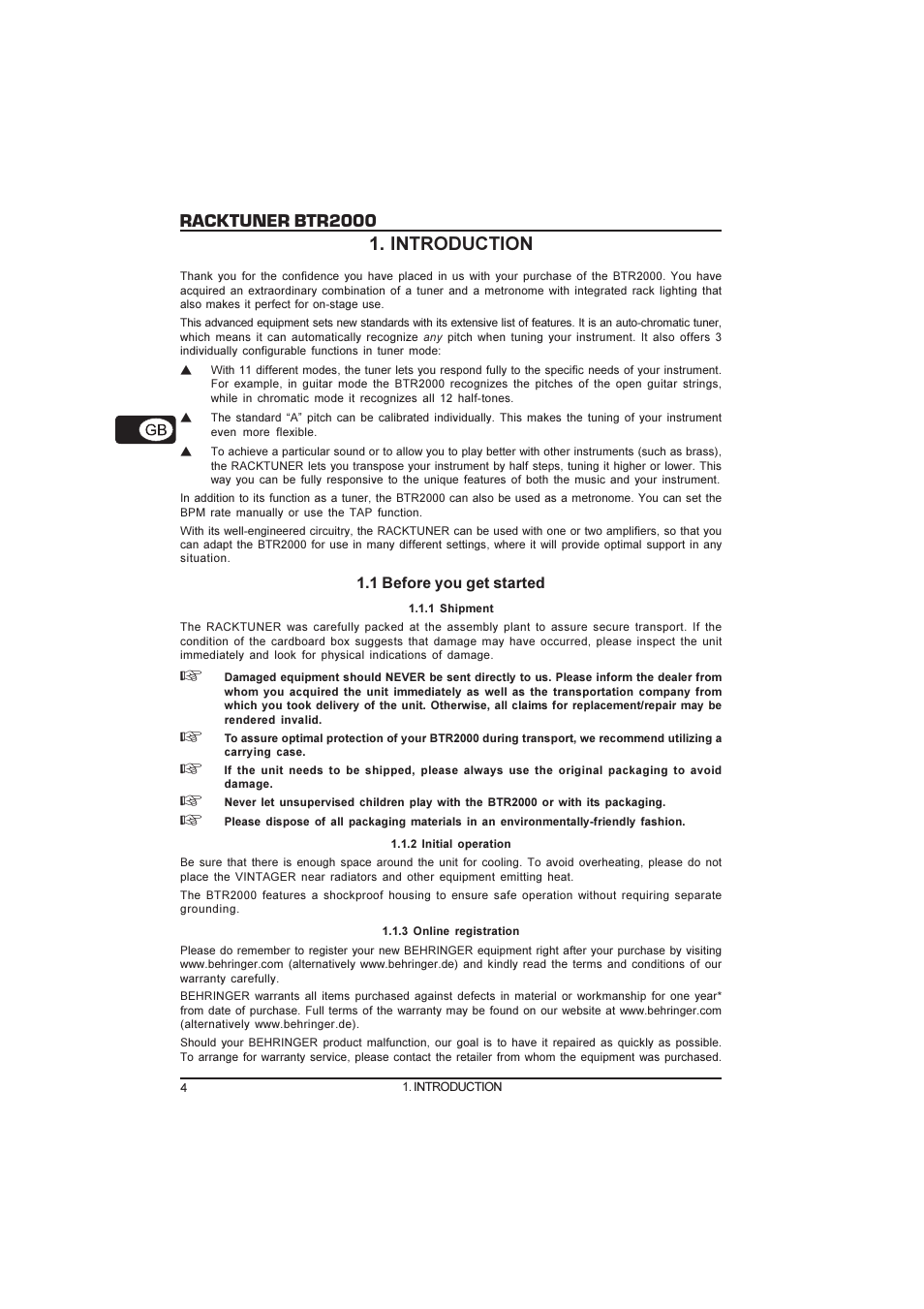 Behringer Racktuner BTR2000 User Manual | Page 4 / 19