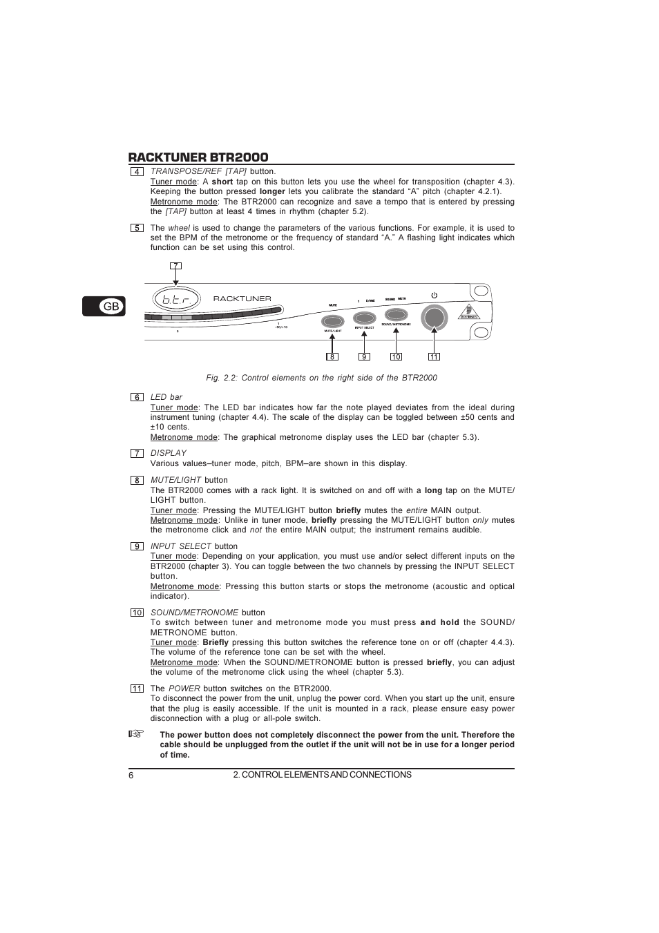 Racktuner btr2000 | Behringer Racktuner BTR2000 User Manual | Page 6 / 19