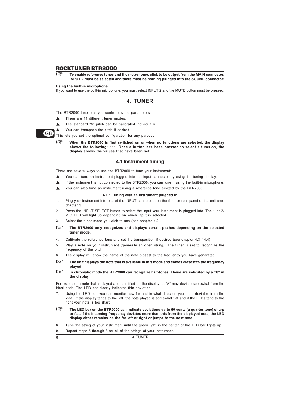 Racktuner btr2000, Tuner | Behringer Racktuner BTR2000 User Manual | Page 8 / 19