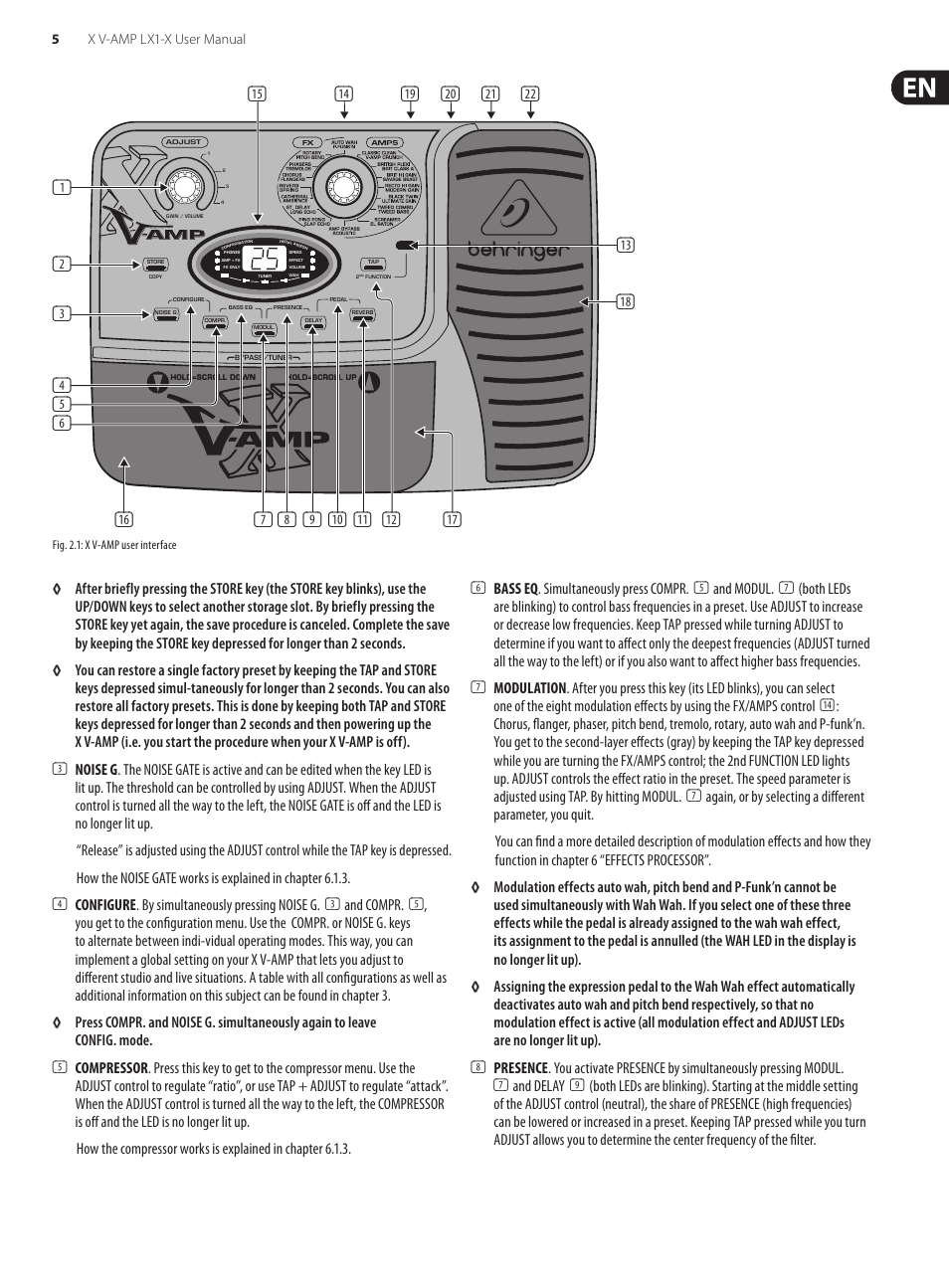 Behringer Ultra-Flexible Modeling Amp/Multi-Effects Processor with Integrated Expression Pedal X V-AMP LX1-X User Manual | Page 5 / 14