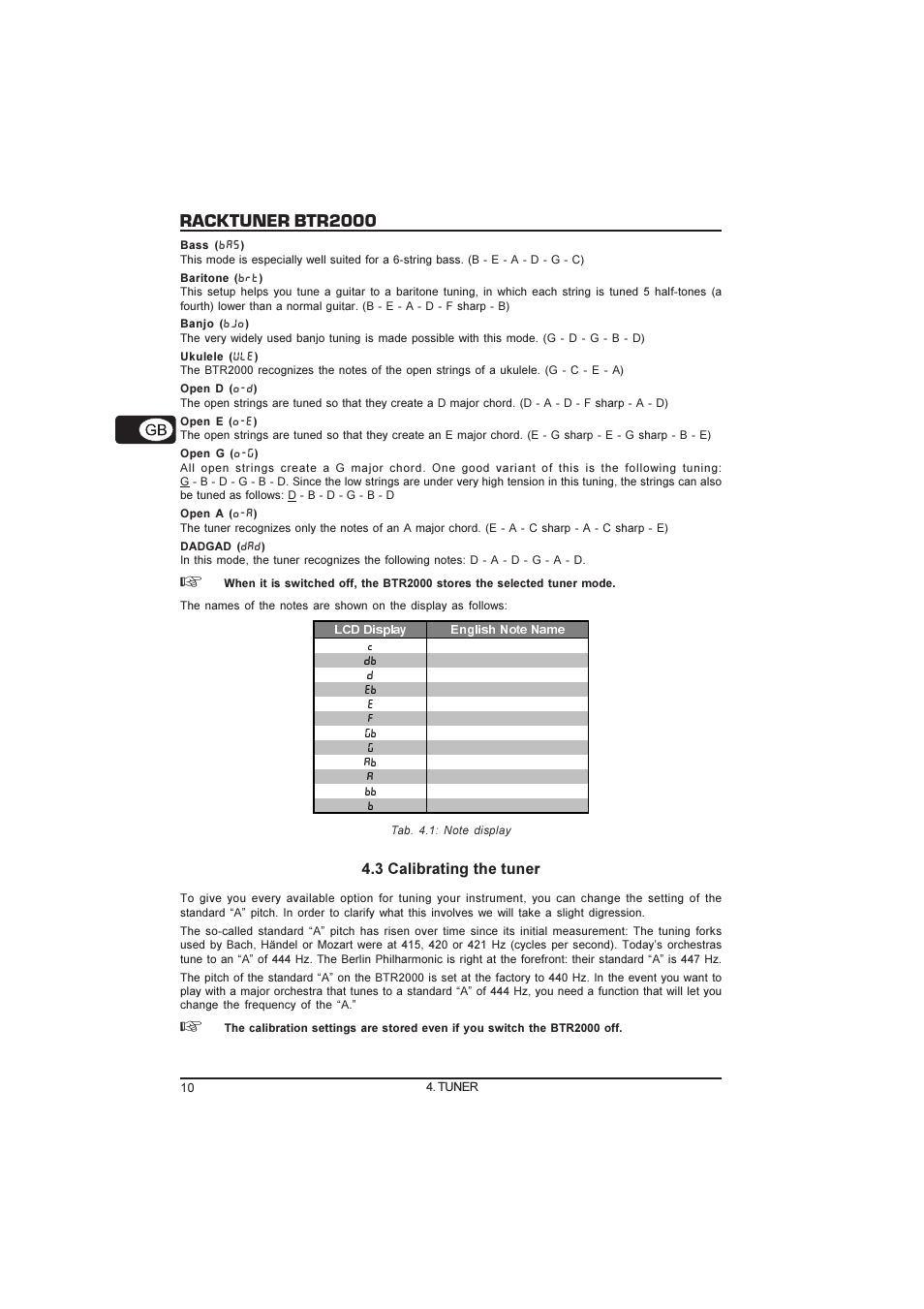 Racktuner btr2000, 3 calibrating the tuner | Behringer BTR2000 User Manual | Page 10 / 18