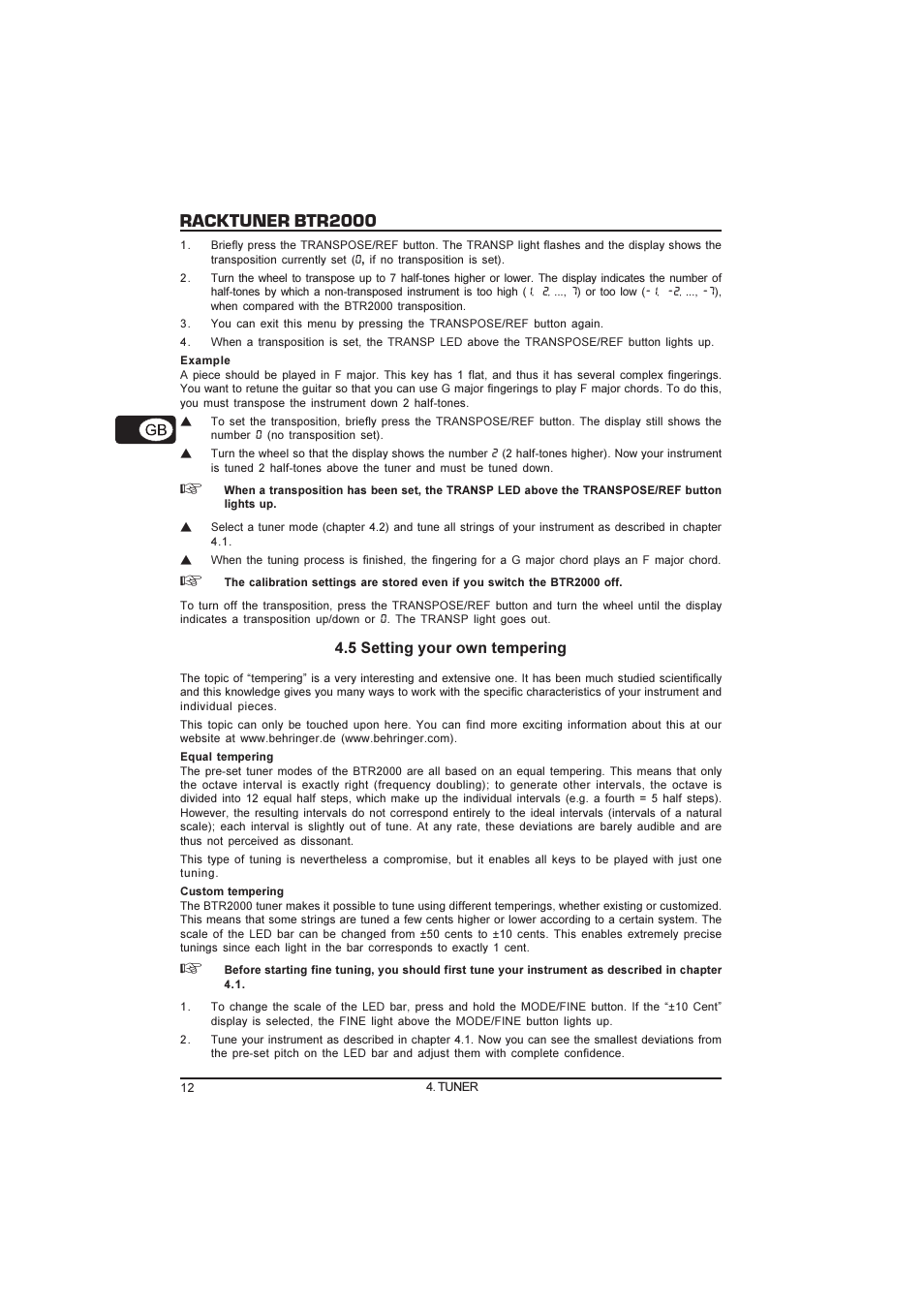 Racktuner btr2000 | Behringer BTR2000 User Manual | Page 12 / 18