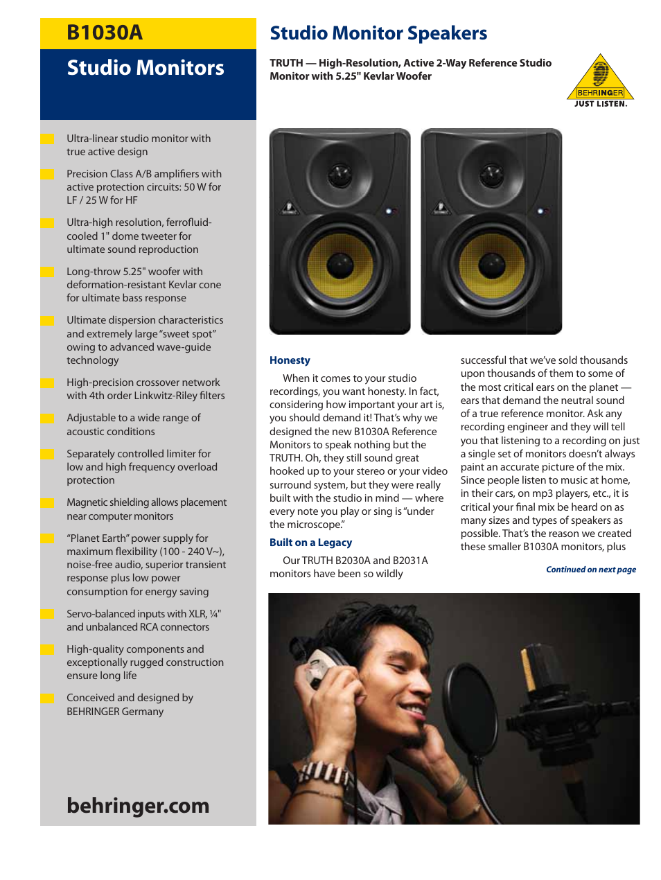Behringer TRUTH B1030A User Manual | 4 pages