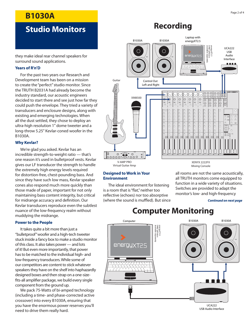 Computer monitoring recording, B1030a studio monitors | Behringer TRUTH B1030A User Manual | Page 2 / 4