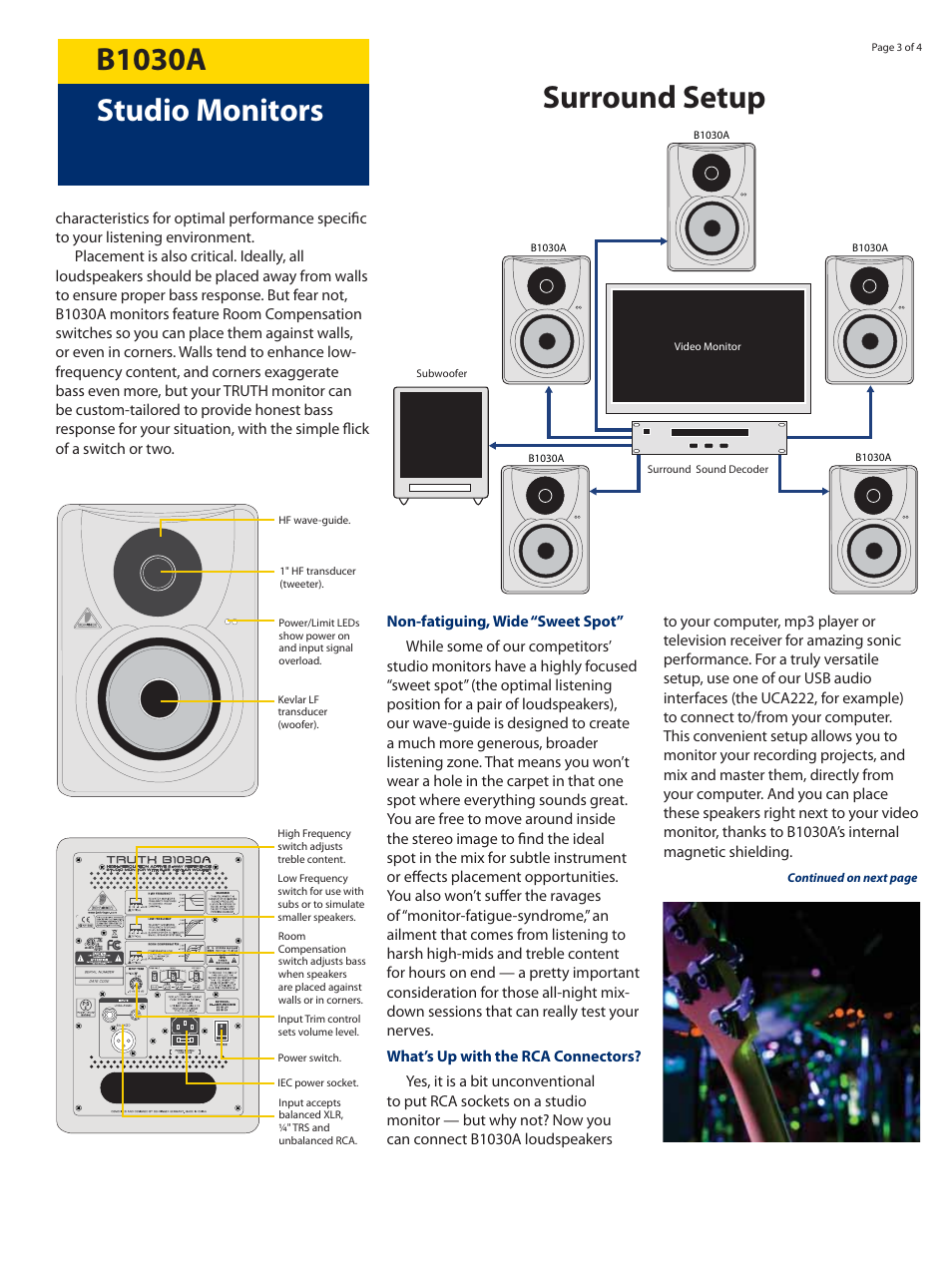 Surround setup, B1030a studio monitors | Behringer TRUTH B1030A User Manual | Page 3 / 4