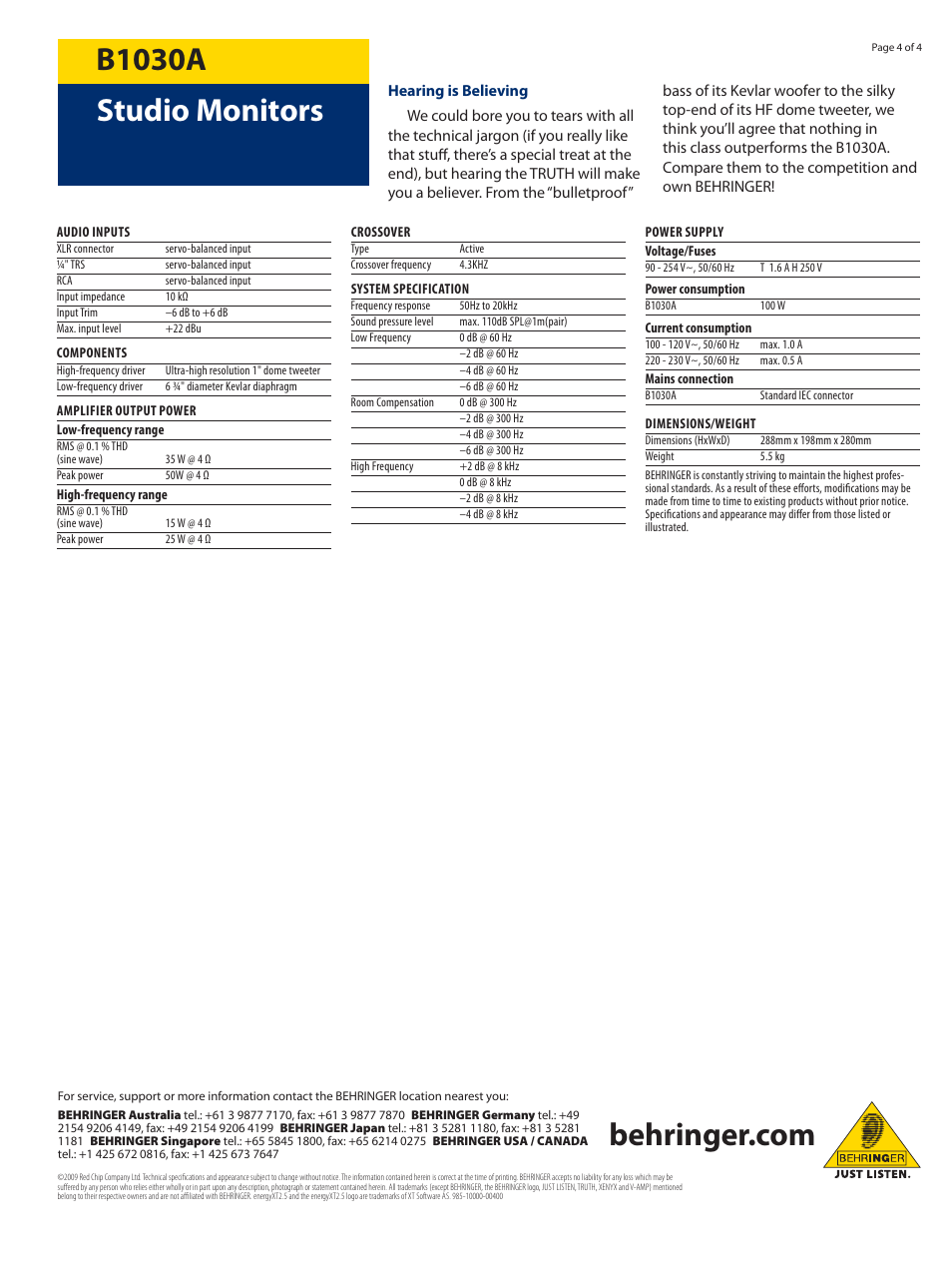 B1030a studio monitors | Behringer TRUTH B1030A User Manual | Page 4 / 4