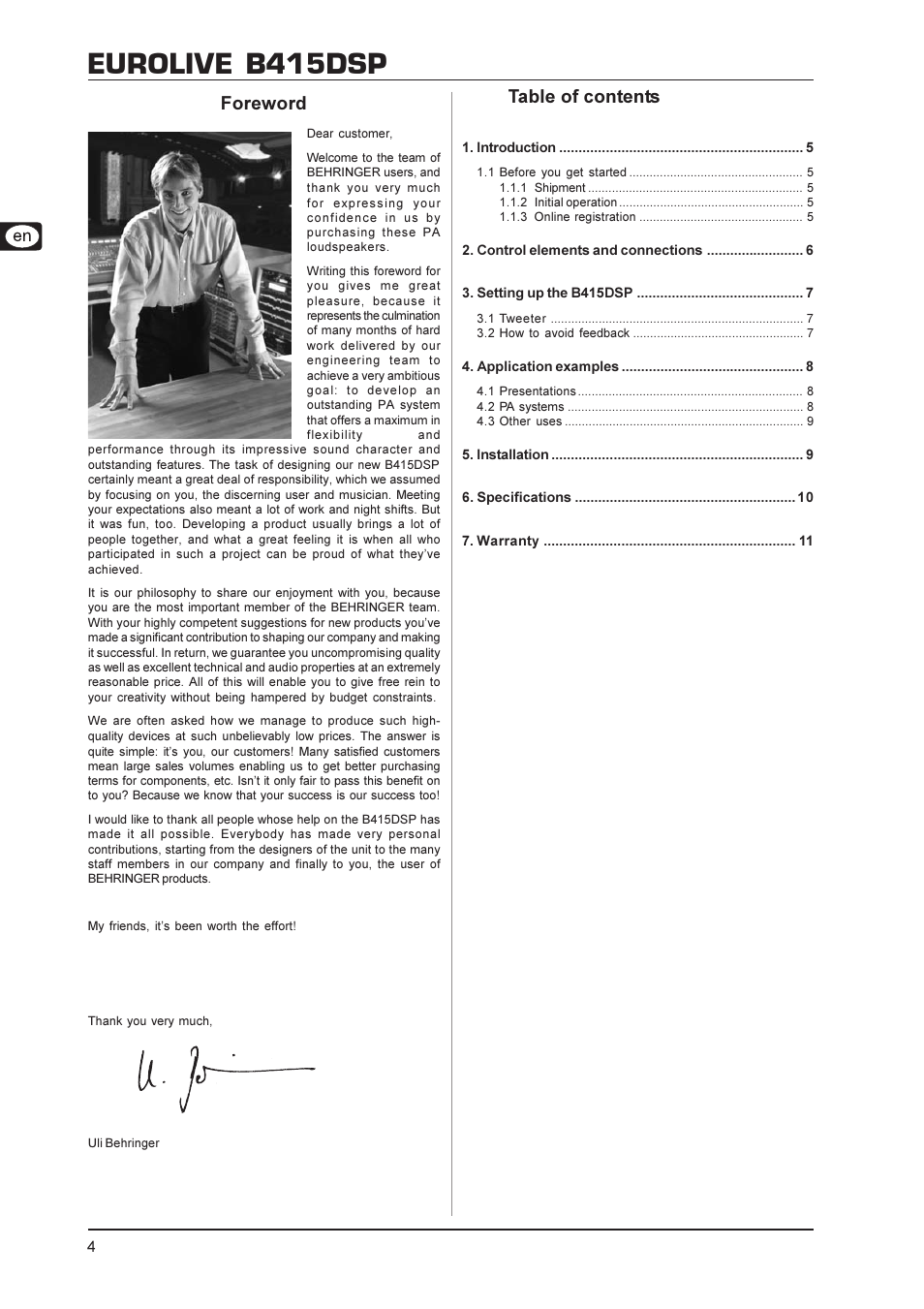 Behringer Digital Processor-Controlled 600-Watt 15" PA Speaker System with Integrated Mixer B415DSP User Manual | Page 4 / 12