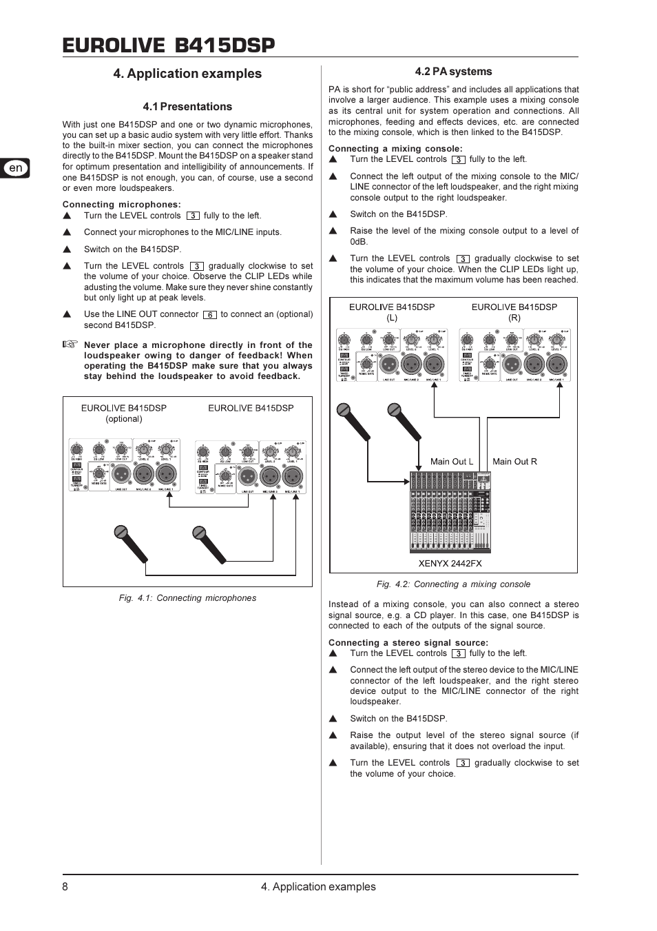 Eurolive b415dsp, Application examples | Behringer Digital Processor-Controlled 600-Watt 15" PA Speaker System with Integrated Mixer B415DSP User Manual | Page 8 / 12