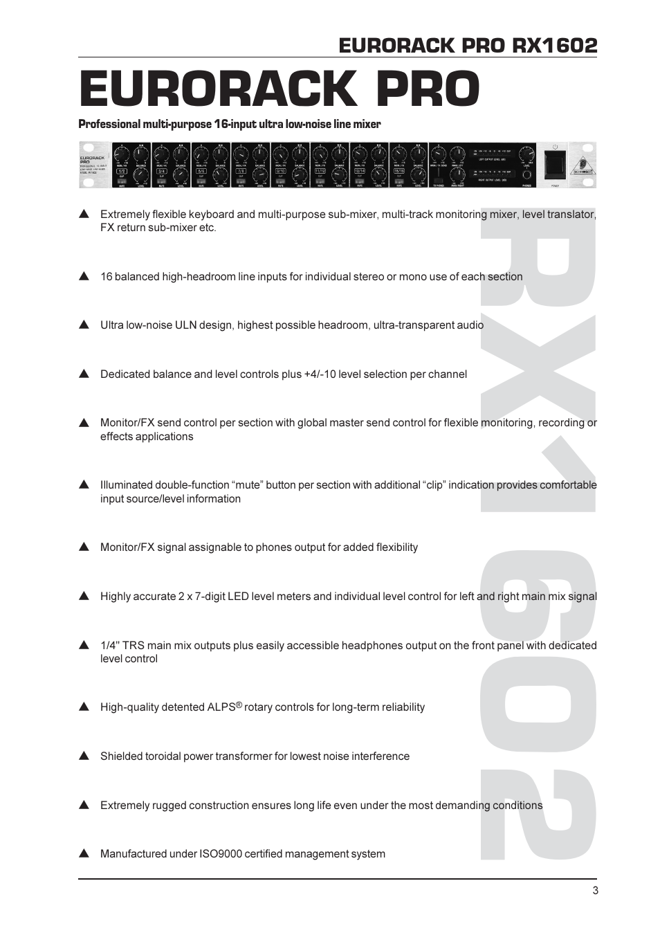 Rx1602, Eurorack pro | Behringer RX1602 User Manual | Page 3 / 11