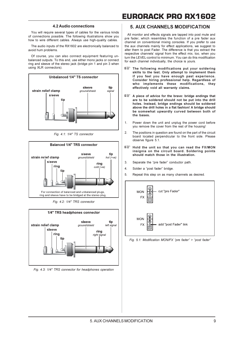 Eurorack pro rx1602, Aux channels modification | Behringer RX1602 User Manual | Page 9 / 11