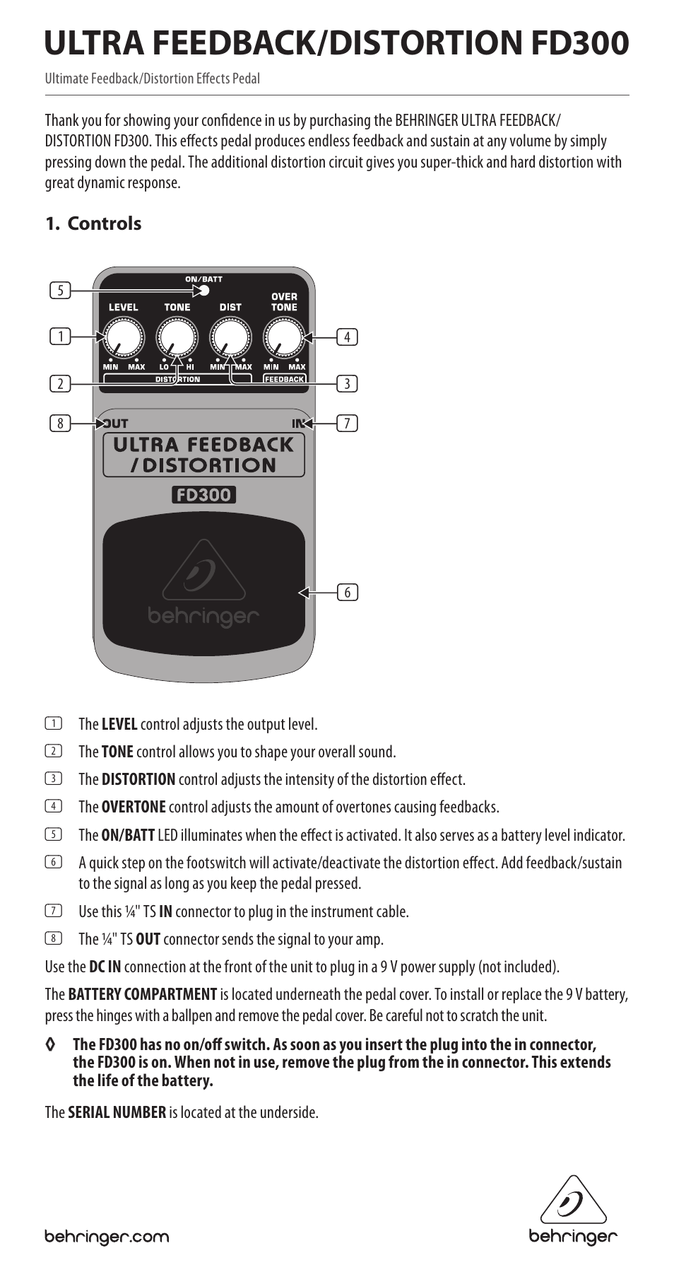 Behringer Ultra Feedback/Distortion FD300 User Manual | 2 pages