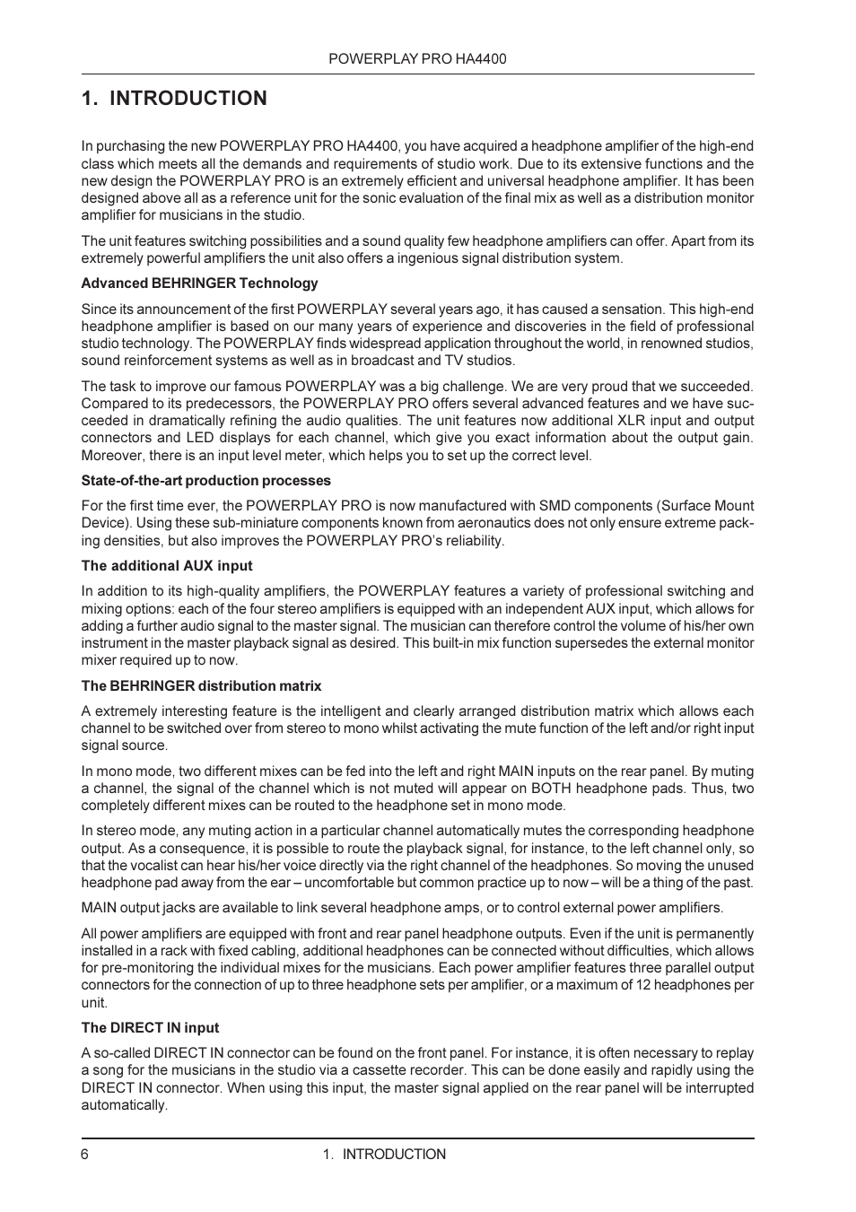 Introduction | Behringer HA4400 User Manual | Page 6 / 16